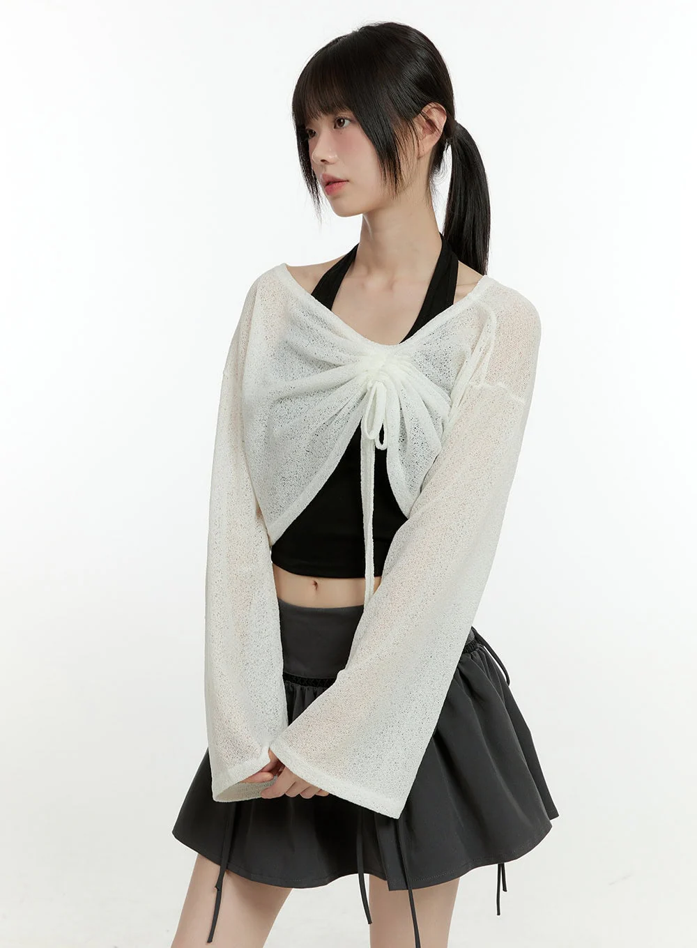 Sheer Elegance Long Sleeve Crop Top CG402