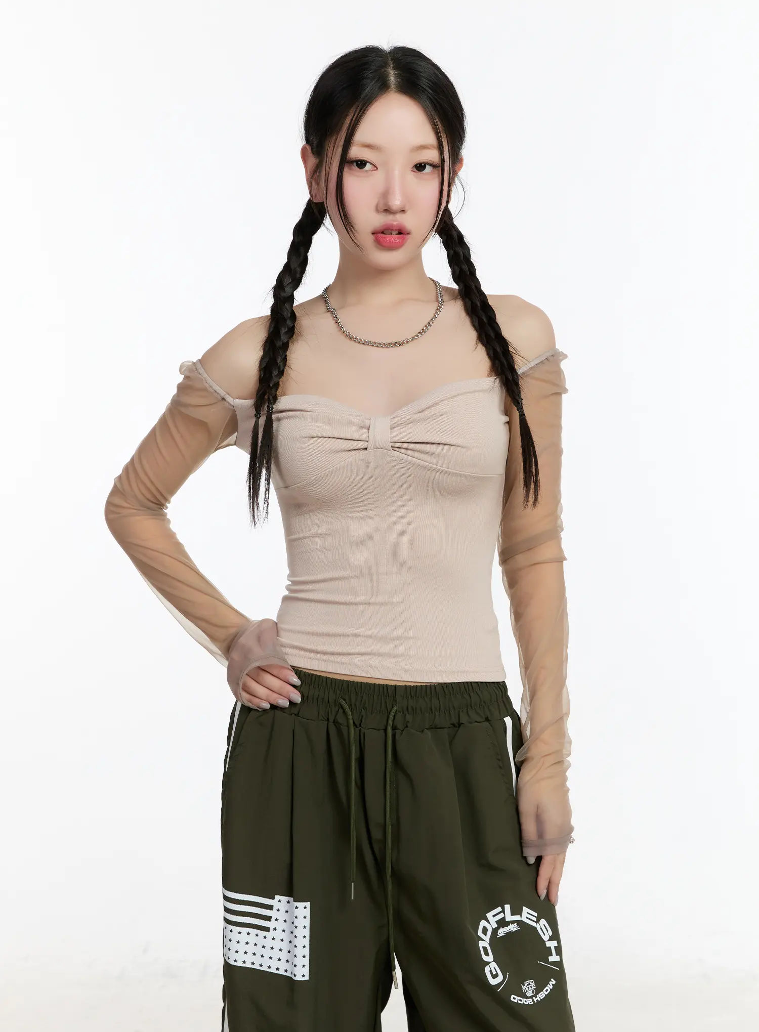 Sheer Frill Off-Shoulder Long Sleeve Top CM511 - Image 11