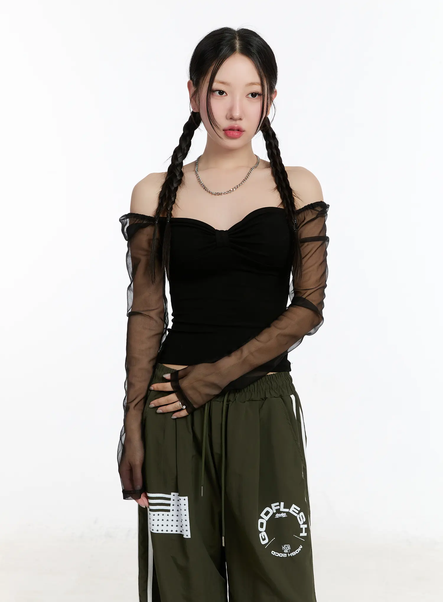 Sheer Frill Off-Shoulder Long Sleeve Top CM511 - Image 12
