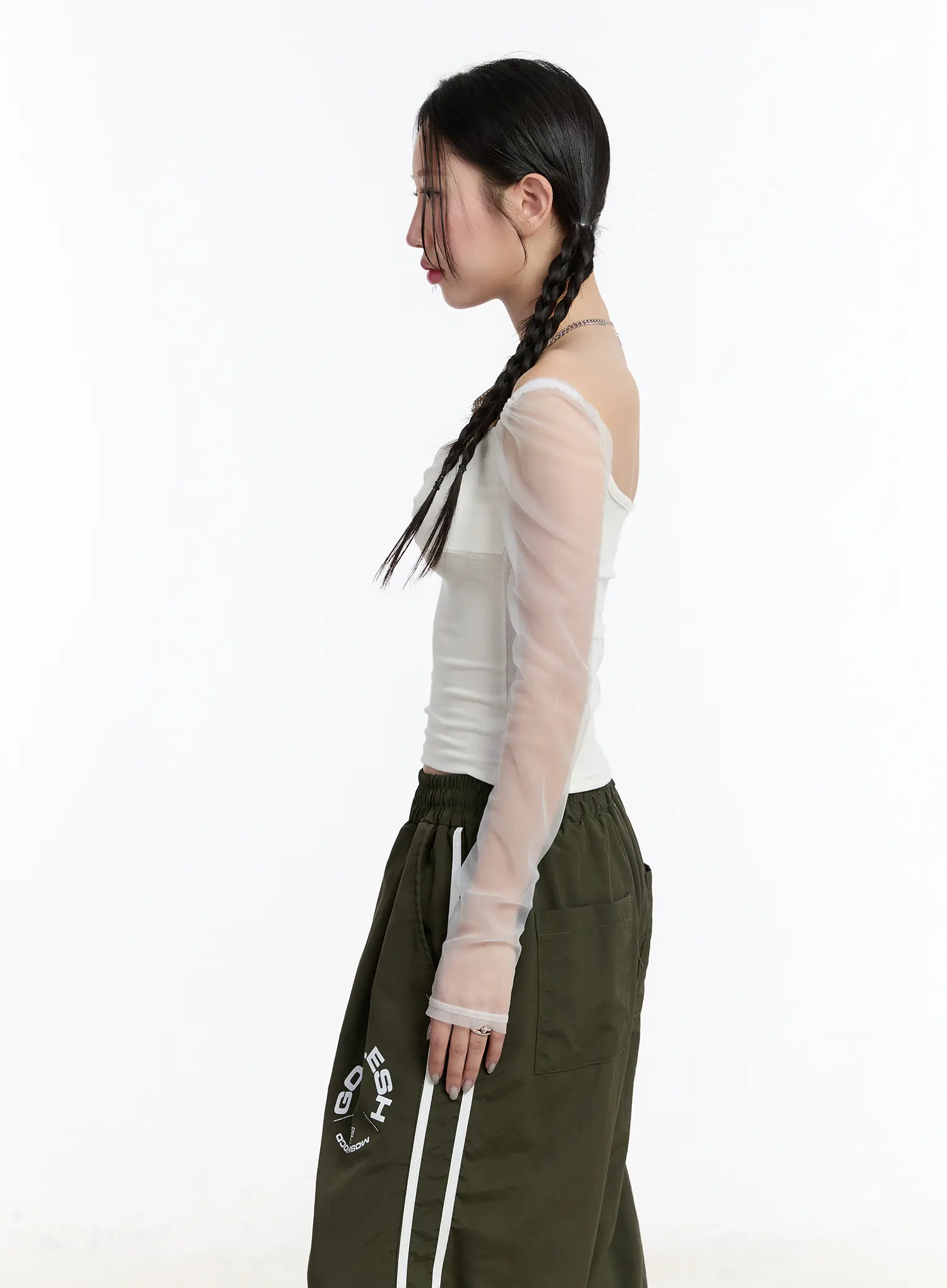 Sheer Frill Off-Shoulder Long Sleeve Top CM511 - Image 6