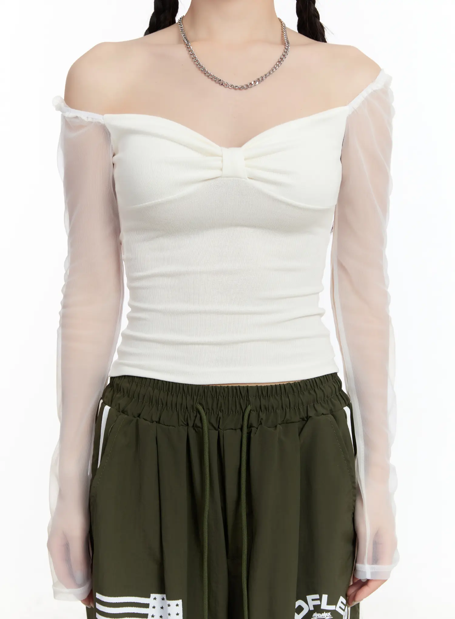 Sheer Frill Off-Shoulder Long Sleeve Top CM511 - Image 9