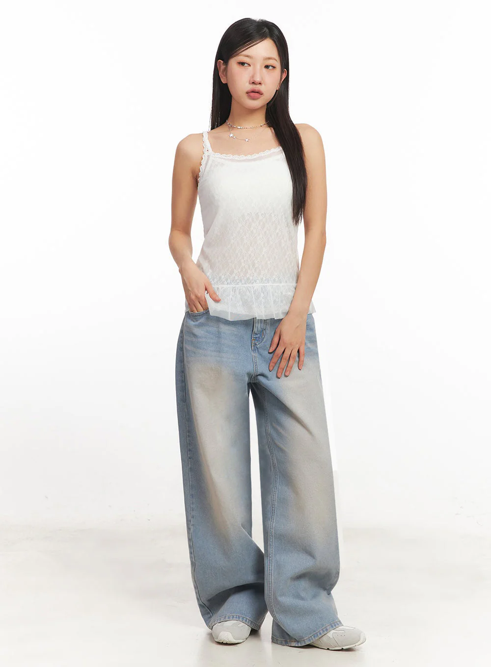 Sheer Frill-Trim Lace Cami Top IA524 - Image 11