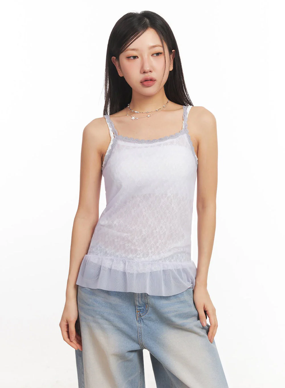 Sheer Frill-Trim Lace Cami Top IA524 - Image 15