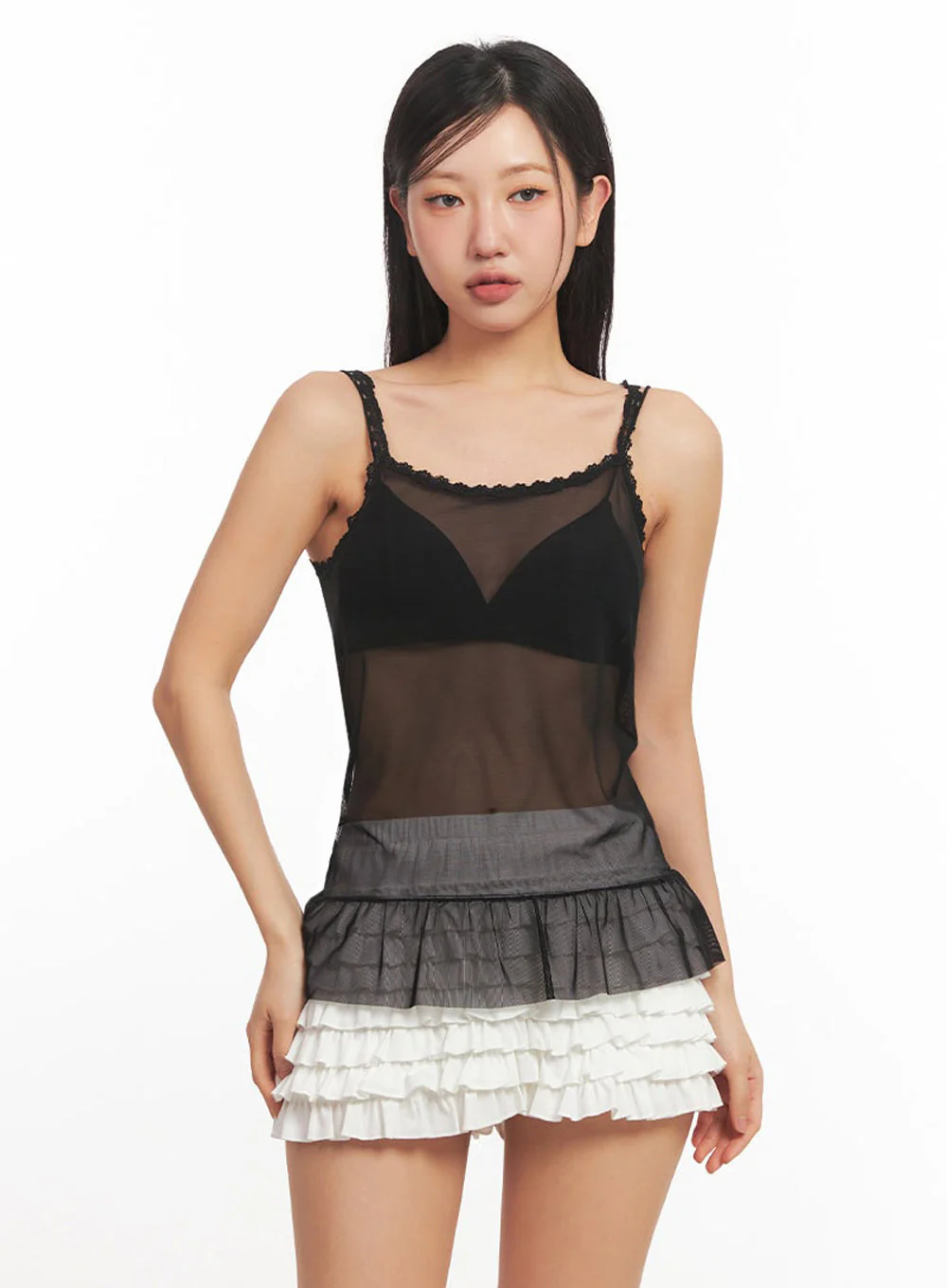 Sheer Frill-Trim Lace Cami Top IA524 - Image 16