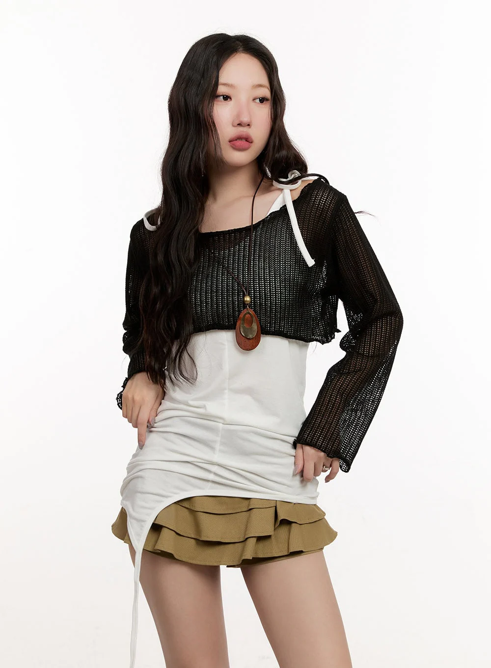 Sheer Knit Long-Sleeve Crop Top CM510 - Image 4