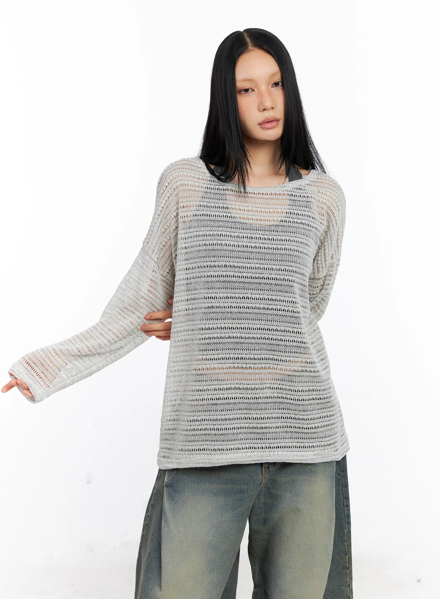 Sheer Knit Long-Sleeve Tee CL530 - Image 6