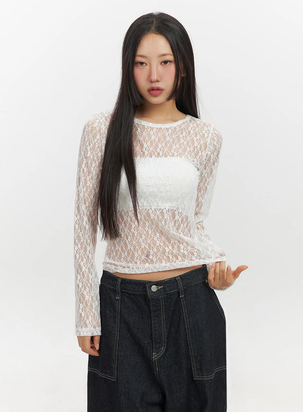 Sheer Lace Long Sleeve Top IF510 - Image 14