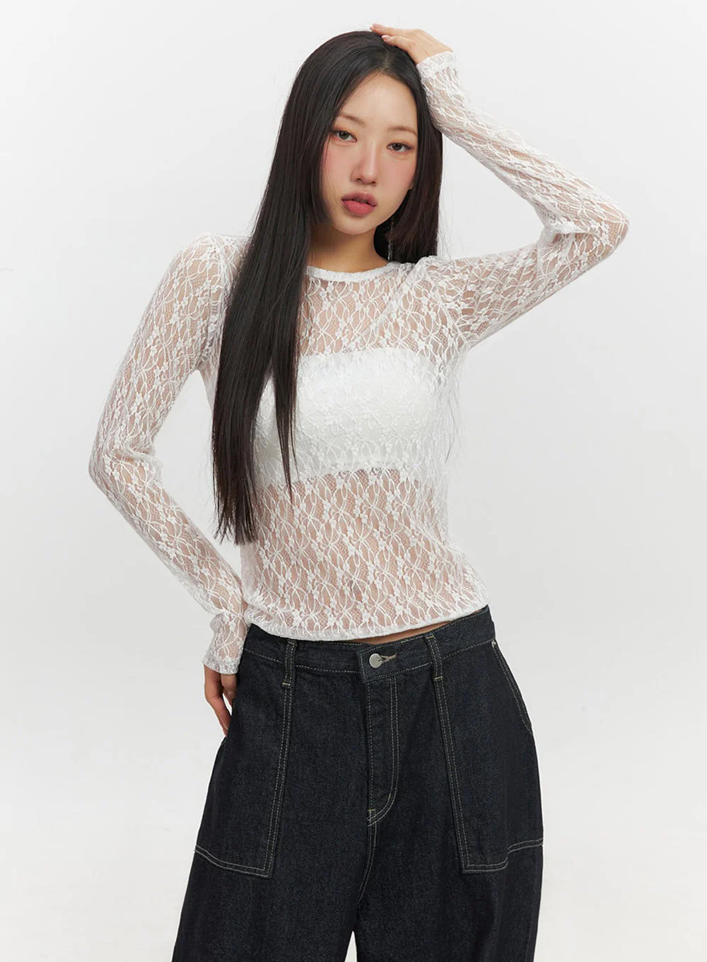 Sheer Lace Long Sleeve Top IF510 - Image 6