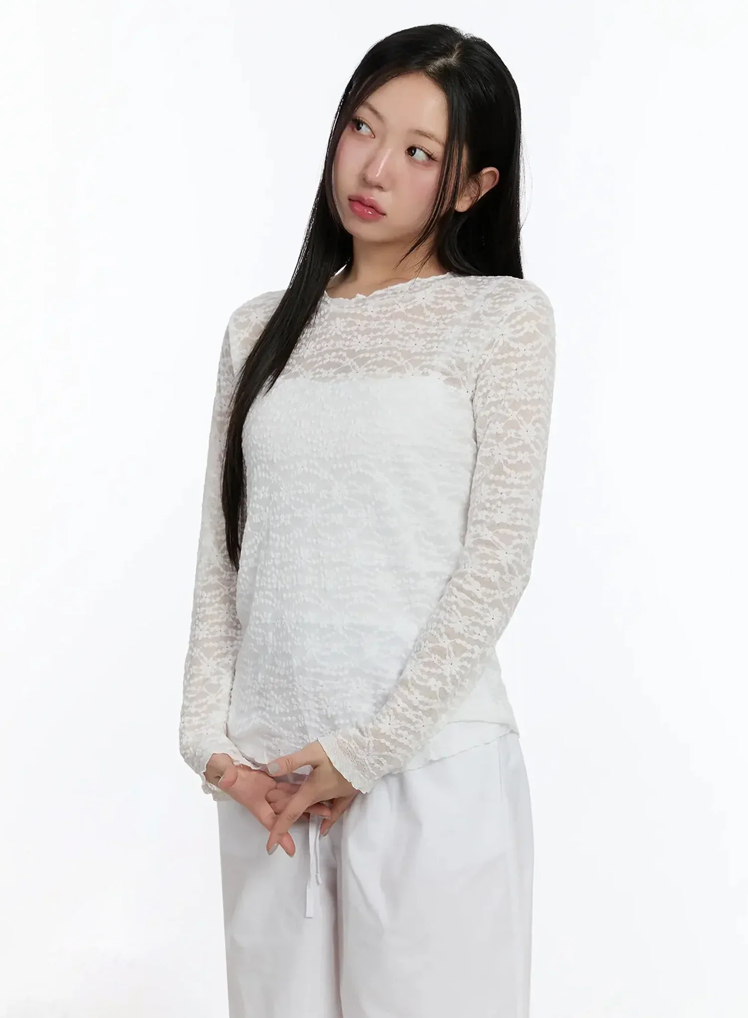 Sheer Lace Long Sleeve Top IM509 - Image 2