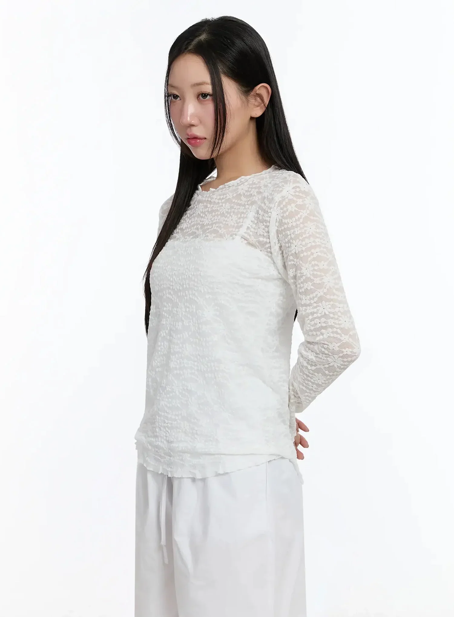 Sheer Lace Long Sleeve Top IM509 - Image 8