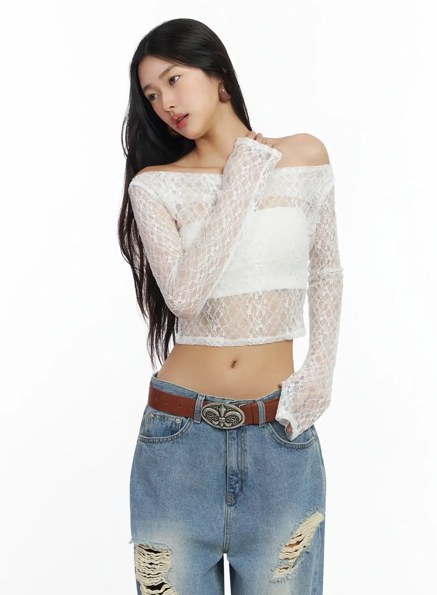 Sheer Lace Off-Shoulder Top IA508 - Image 13