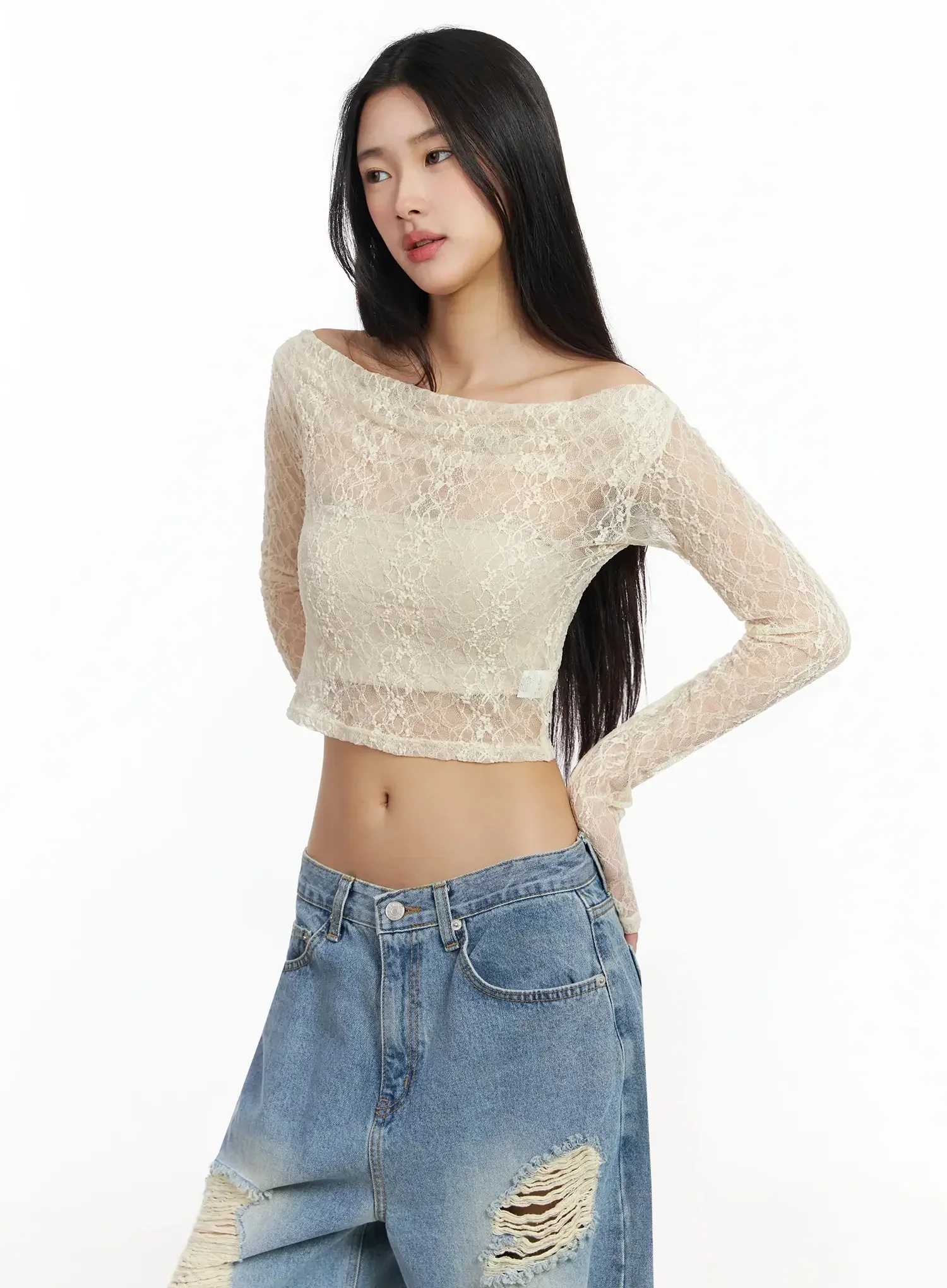 Sheer Lace Off-Shoulder Top IA508 - Image 8