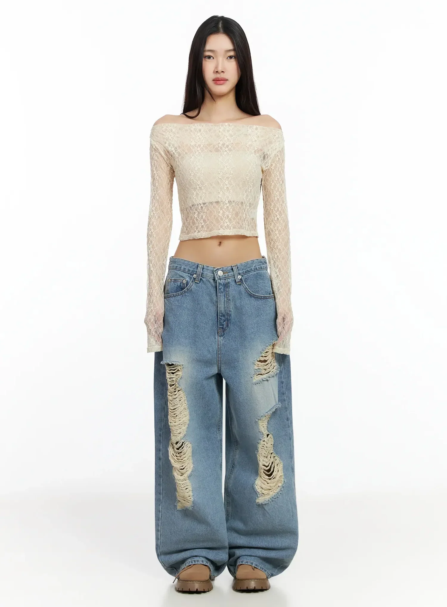 Sheer Lace Off-Shoulder Top IA508 - Image 9