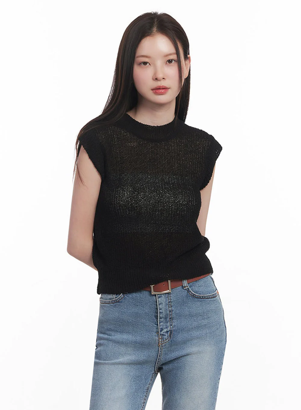 Sheer Mock-Neck Knit Top IY508 - Image 17