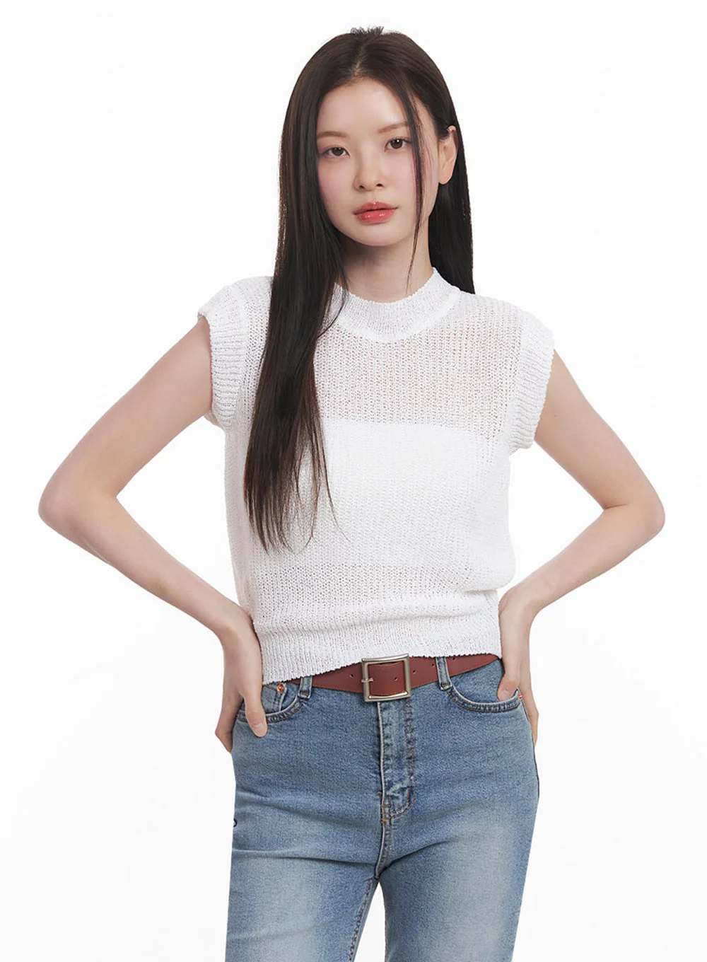 Sheer Mock-Neck Knit Top IY508 - Image 7