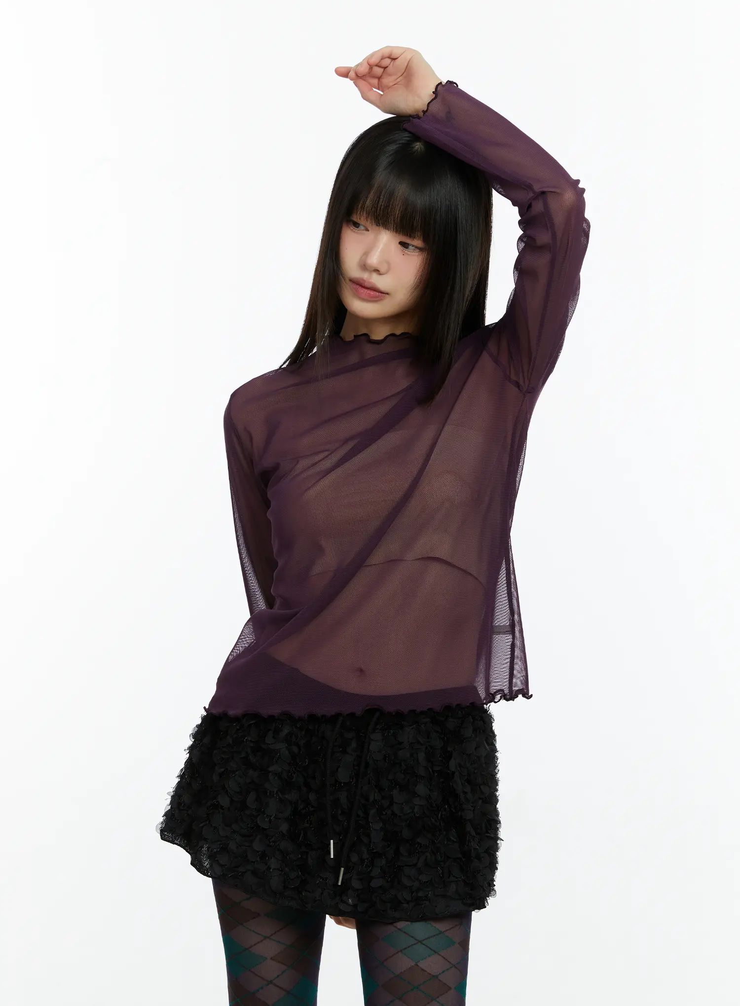 Sheer Mock Neck Long Sleeve Top CF509 - Image 10