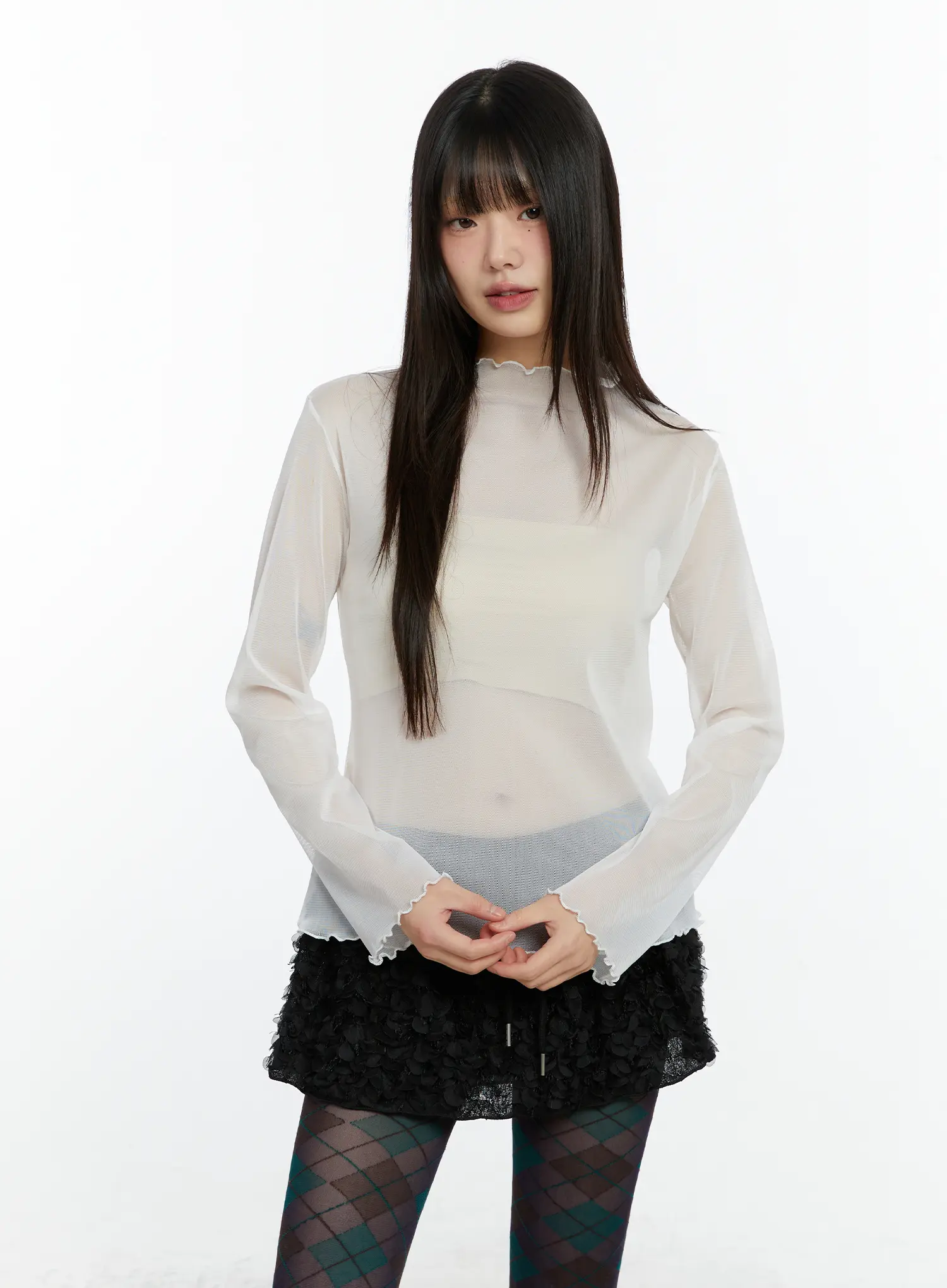 Sheer Mock Neck Long Sleeve Top CF509 - Image 11