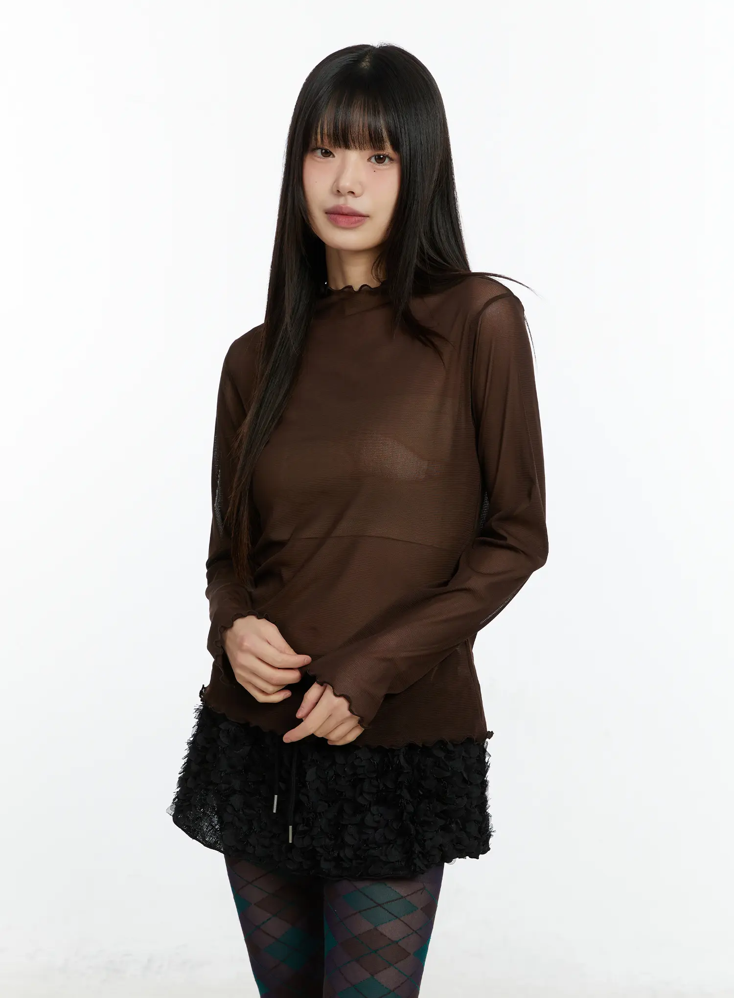 Sheer Mock Neck Long Sleeve Top CF509 - Image 12