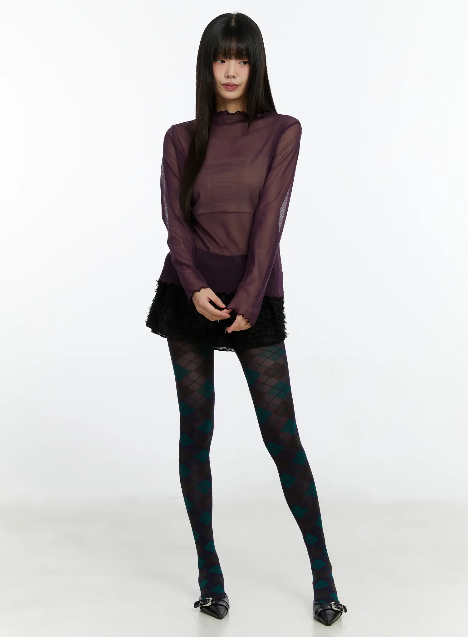 Sheer Mock Neck Long Sleeve Top CF509 - Image 3