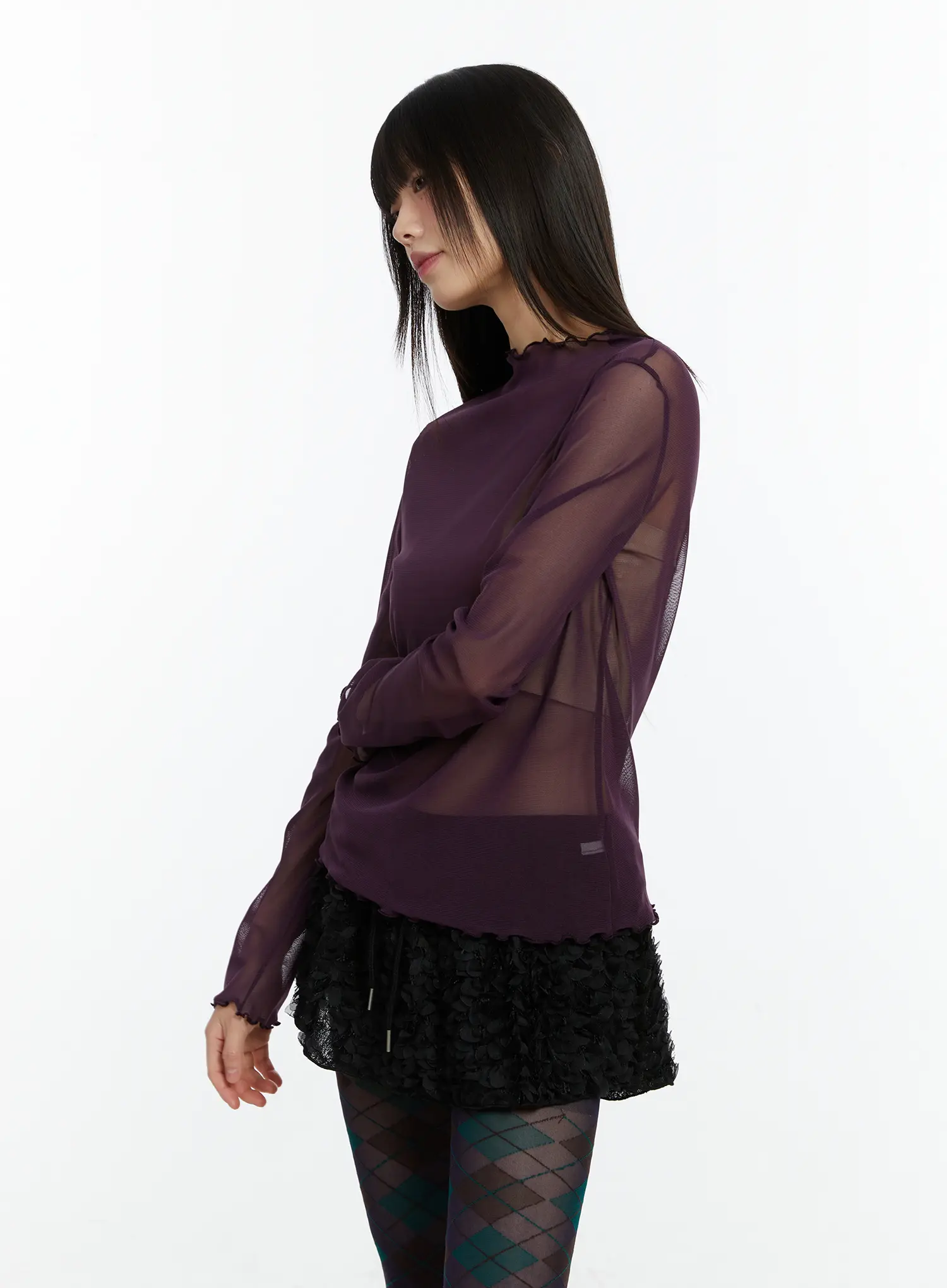 Sheer Mock Neck Long Sleeve Top CF509 - Image 6