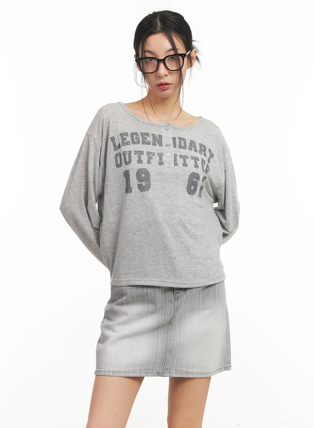 Sheer One-Shoulder Buttoned Tee CM503 - Image 11