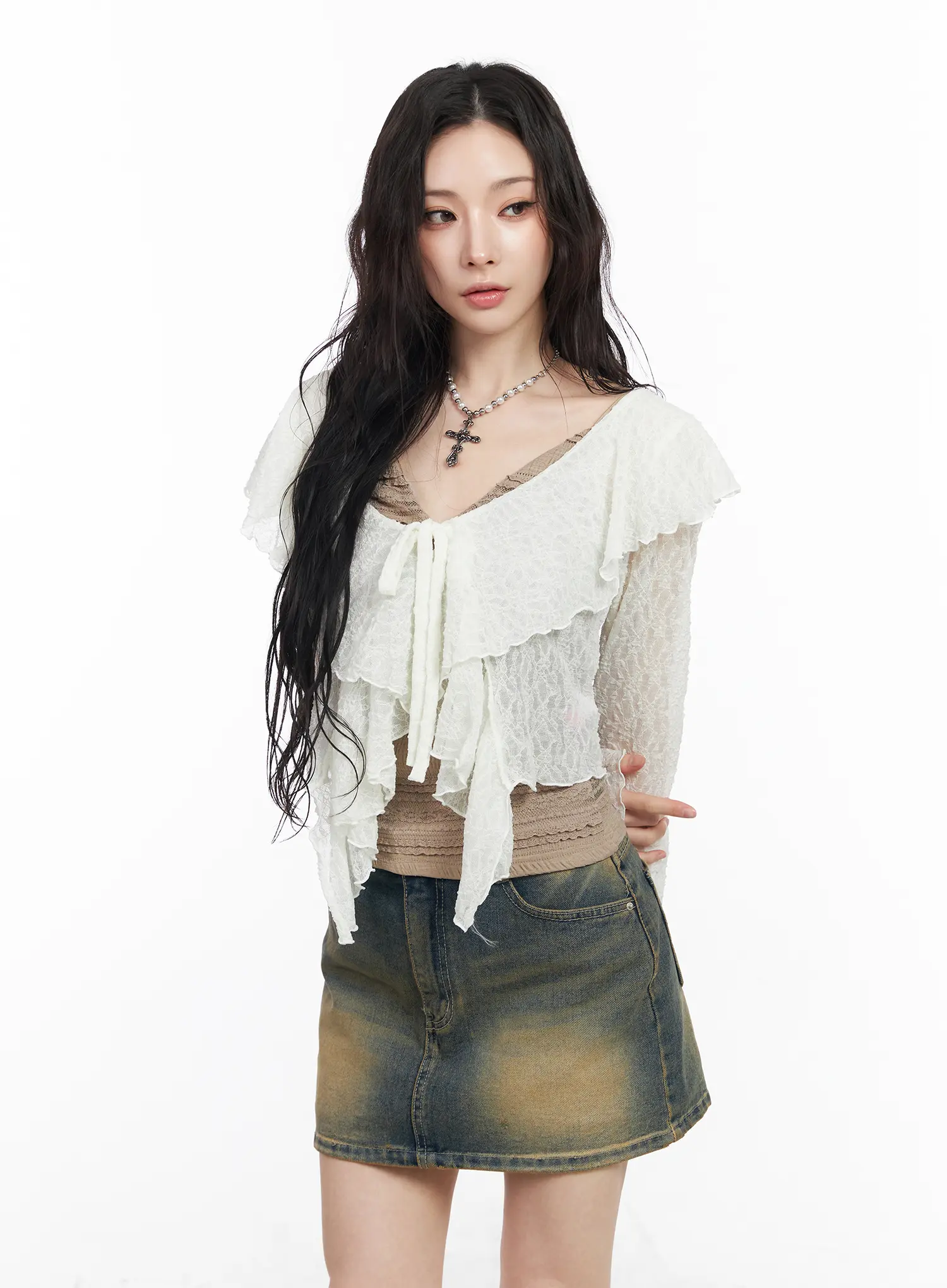Sheer Ruffle Ribbon Cardigan CM518 - Image 7