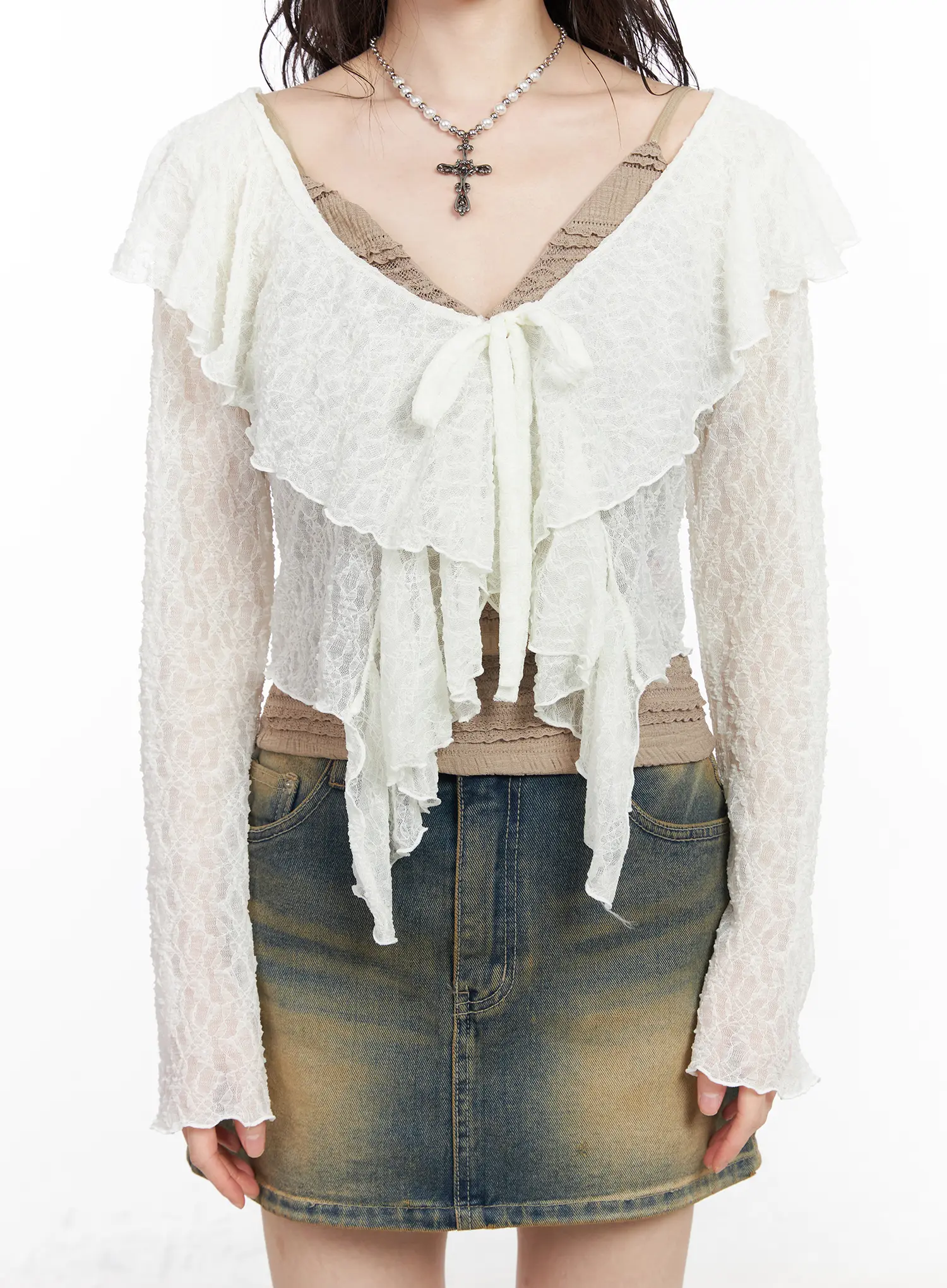 Sheer Ruffle Ribbon Cardigan CM518 - Image 9