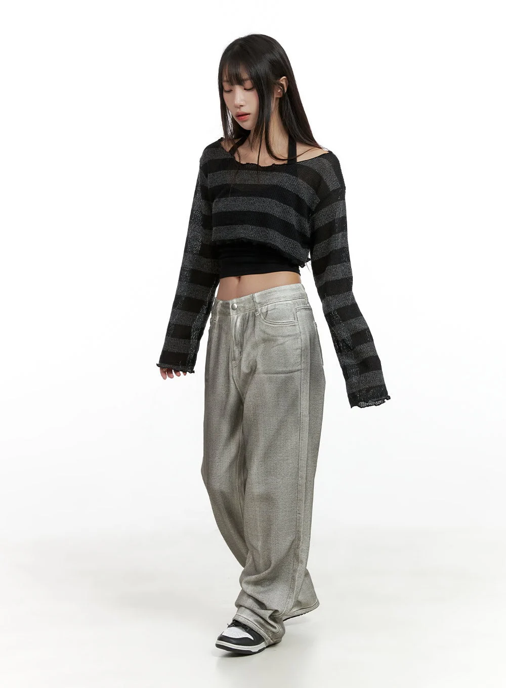 Sheer Striped Crop Sweater CL424 - Image 2