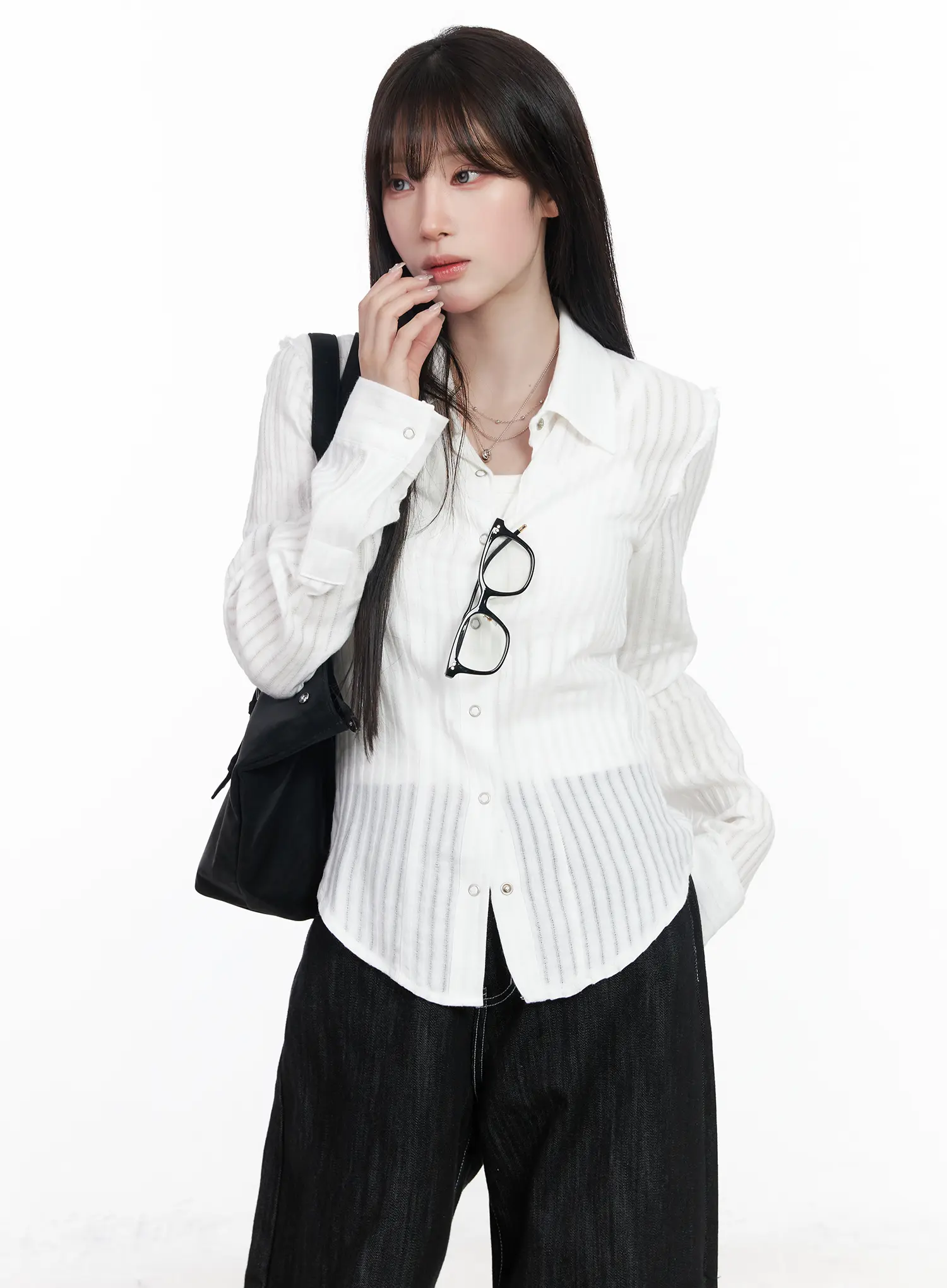 Sheer Striped Long Sleeve Shirt CF523