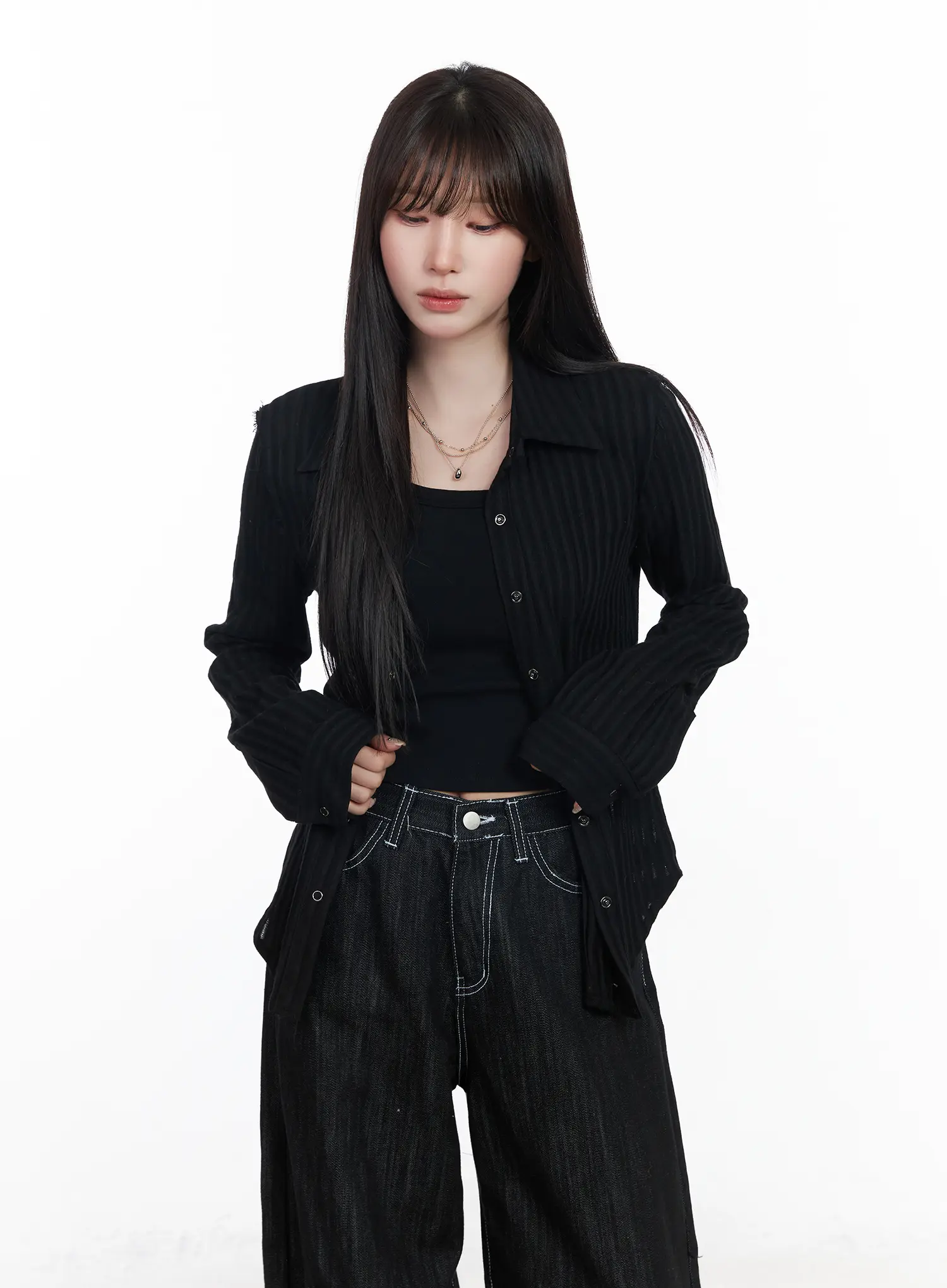 Sheer Striped Long Sleeve Shirt CF523 - Image 11