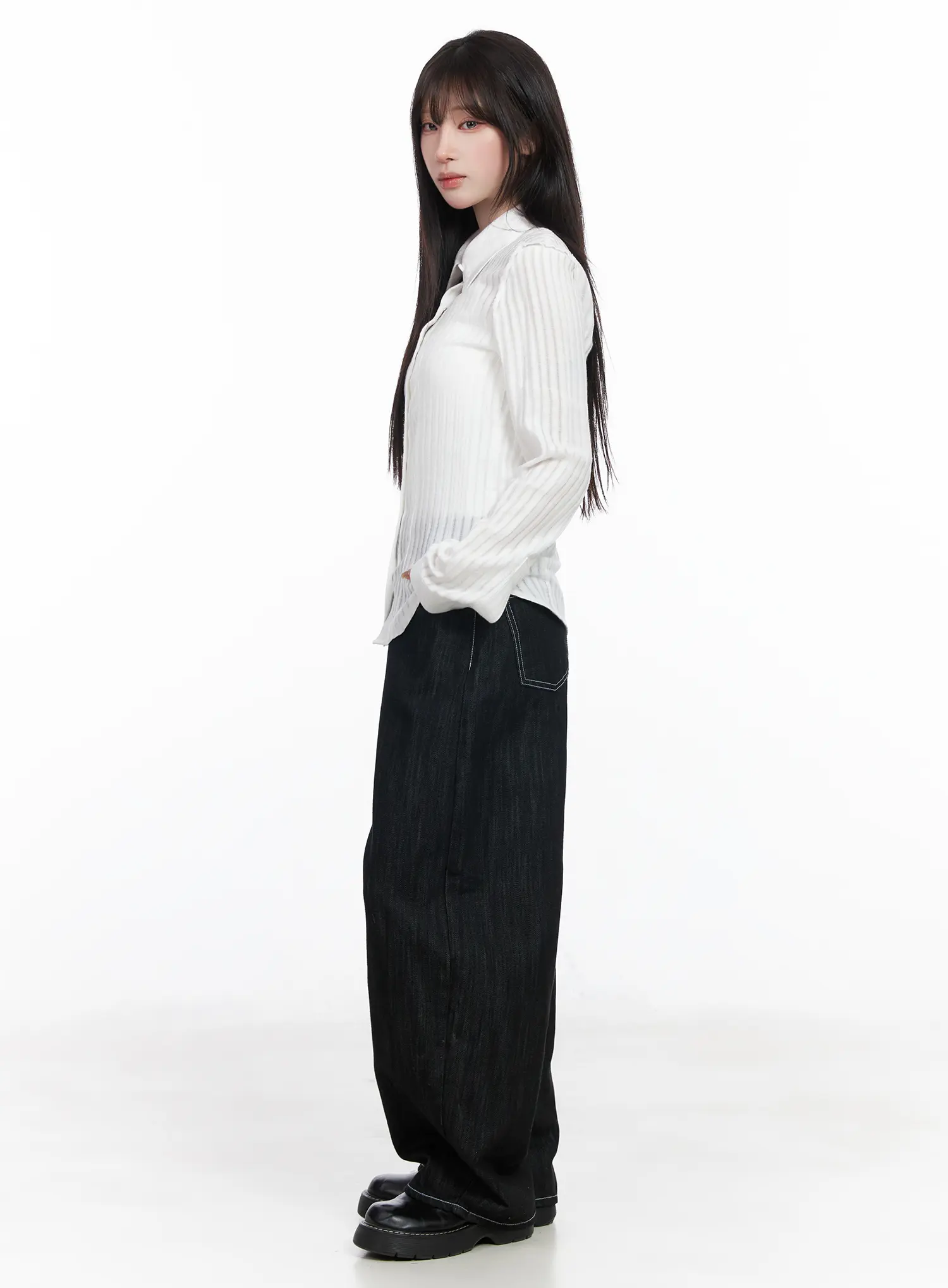 Sheer Striped Long Sleeve Shirt CF523 - Image 4