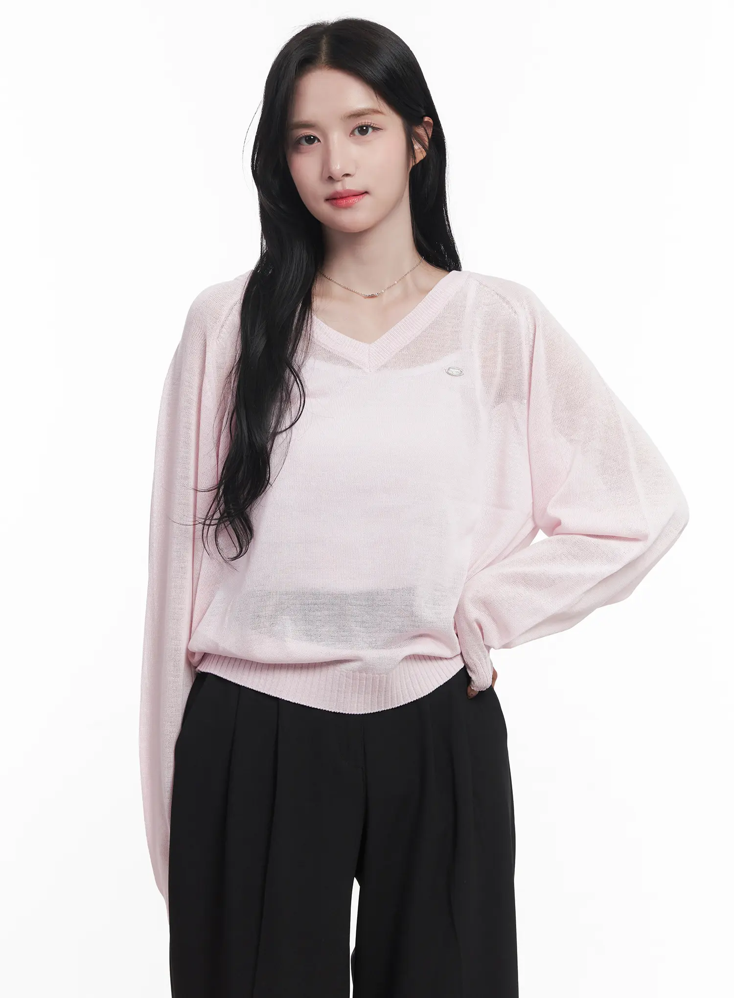 Sheer V-Neck Sweater CU523