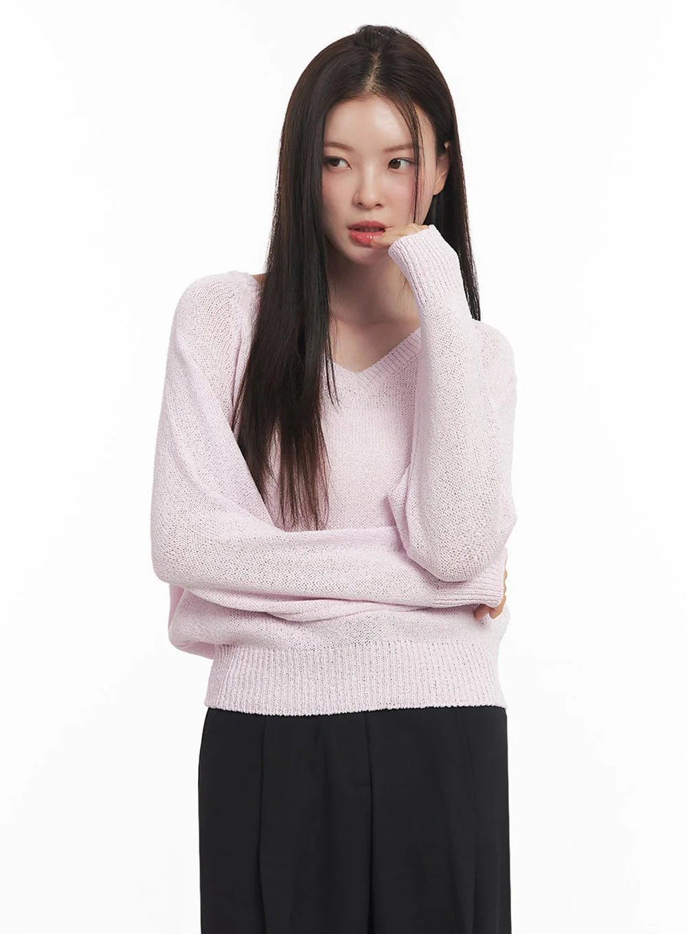 Sheer V-Neck Sweater Top IY509 - Image 10