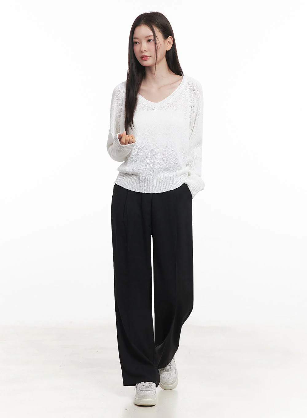 Sheer V-Neck Sweater Top IY509 - Image 11