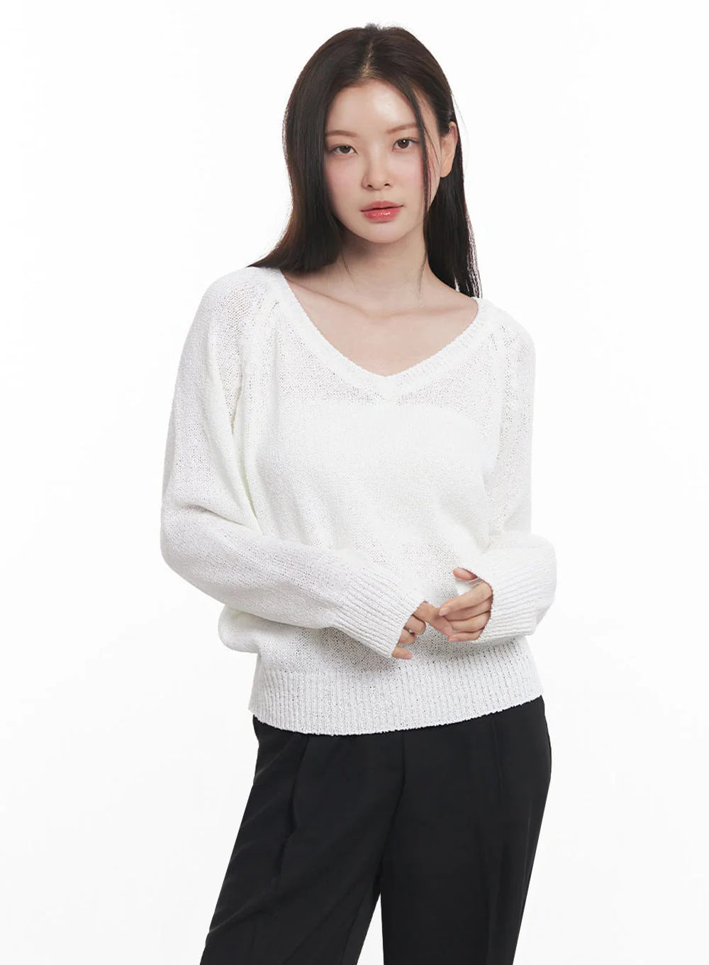 Sheer V-Neck Sweater Top IY509 - Image 14
