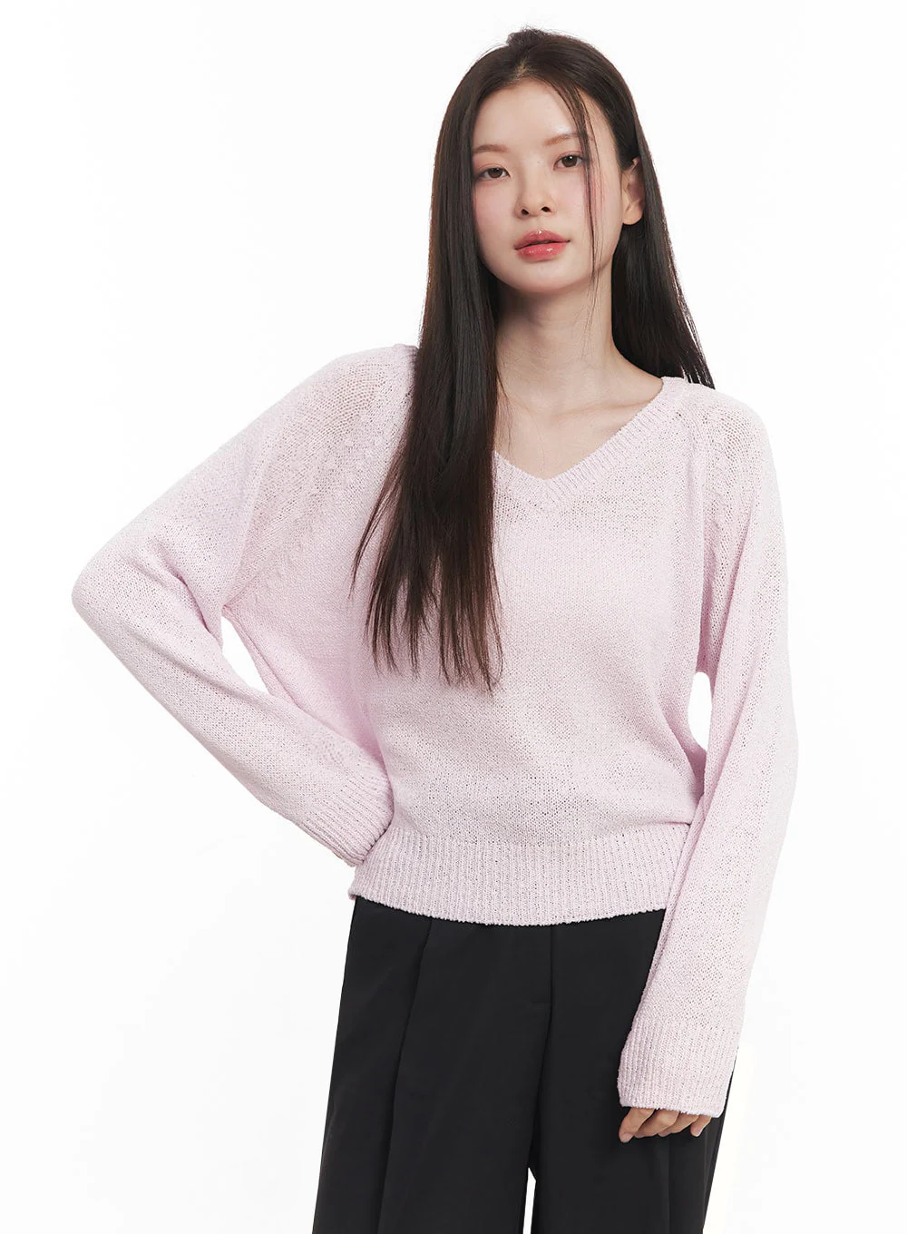 Sheer V-Neck Sweater Top IY509 - Image 15