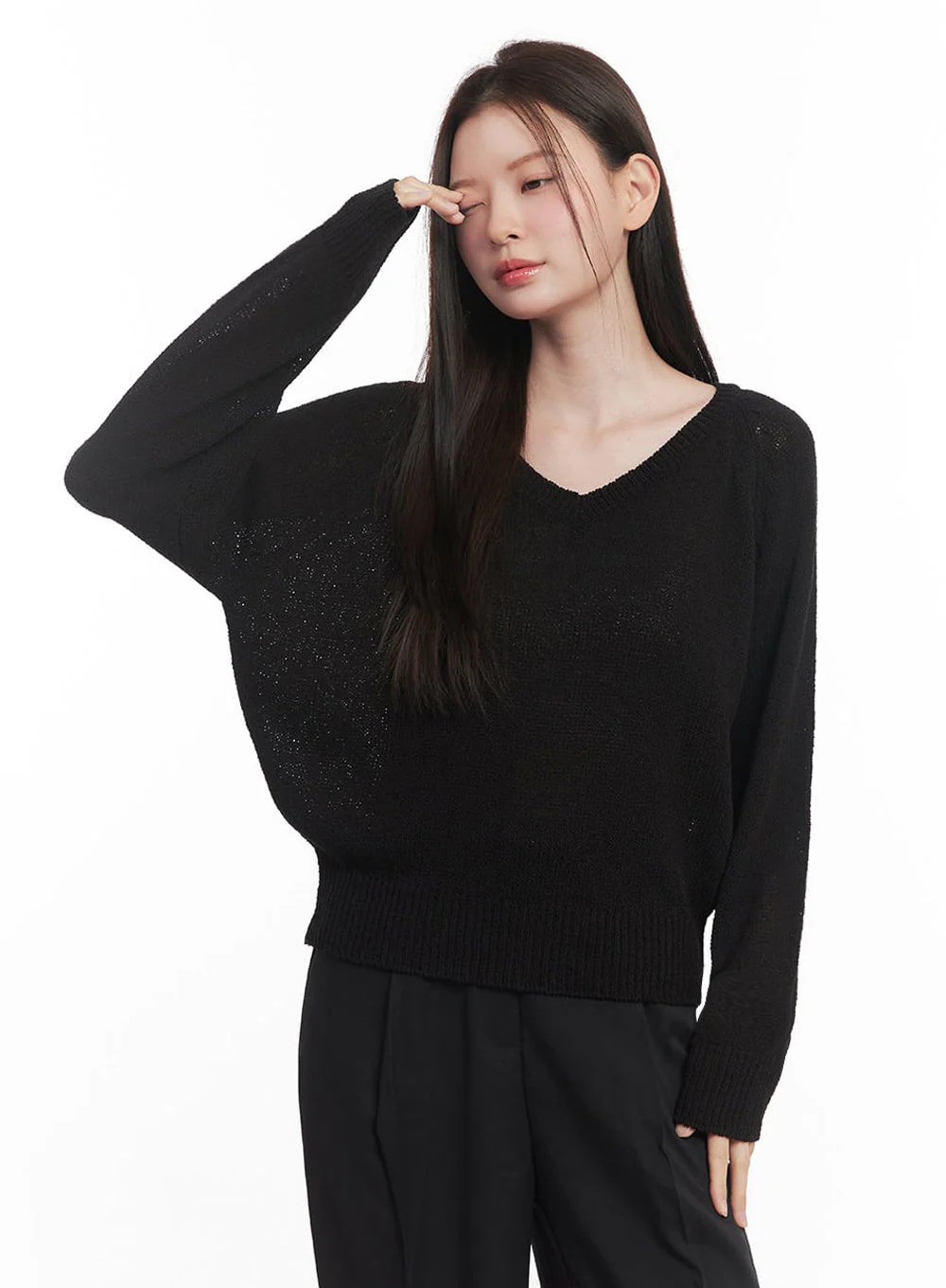 Sheer V-Neck Sweater Top IY509 - Image 2