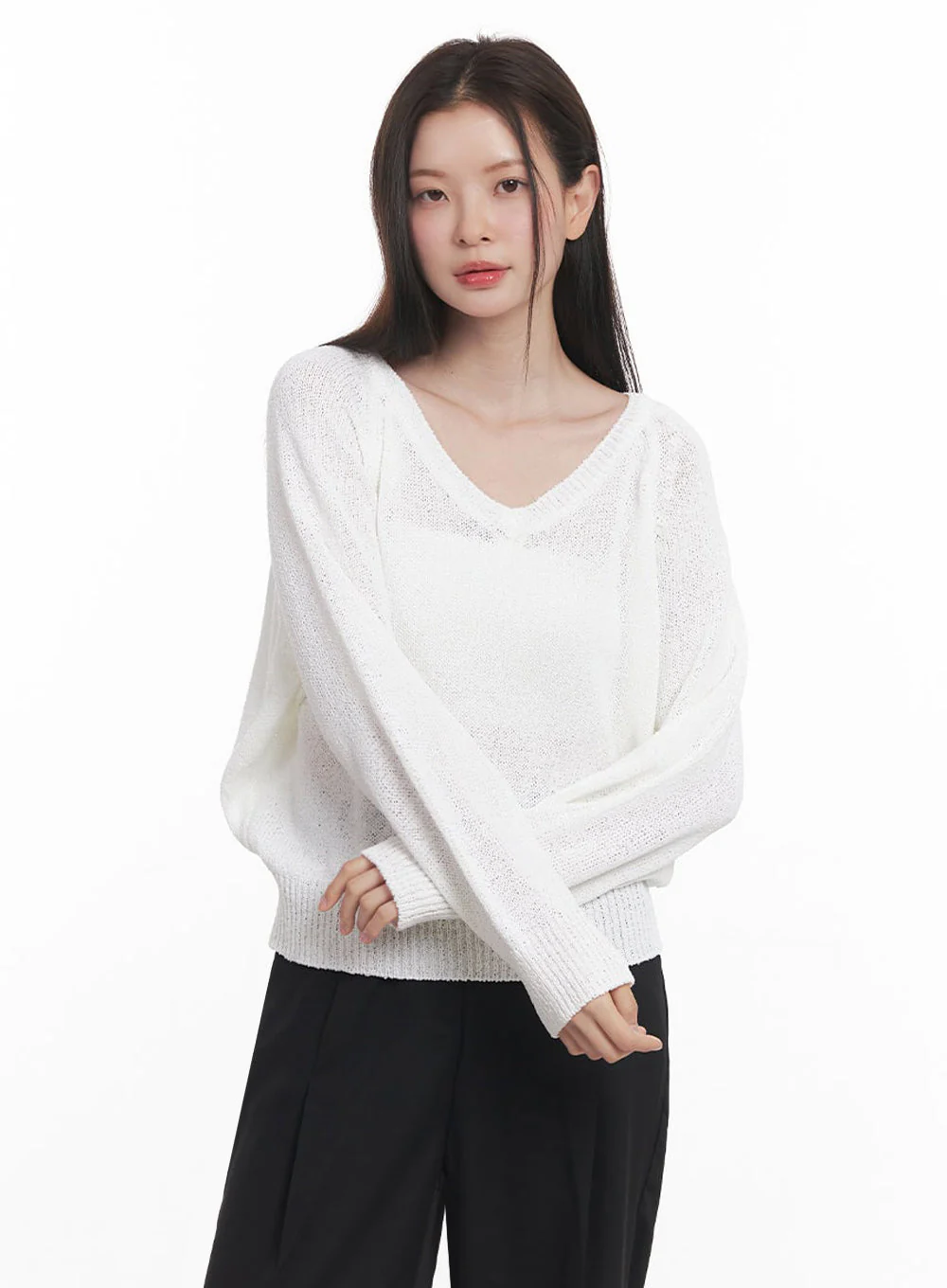 Sheer V-Neck Sweater Top IY509 - Image 7