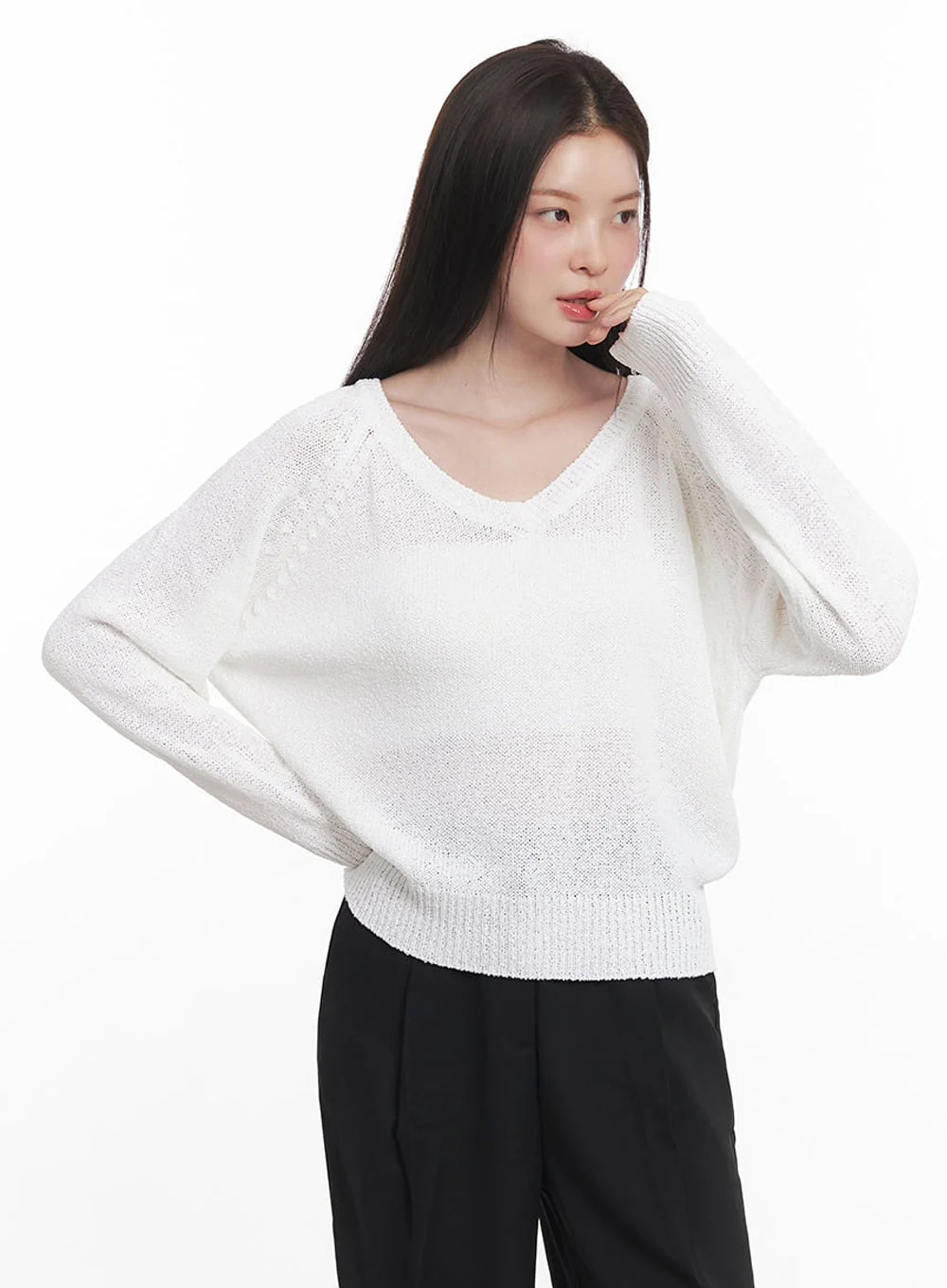 Sheer V-Neck Sweater Top IY509 - Image 8