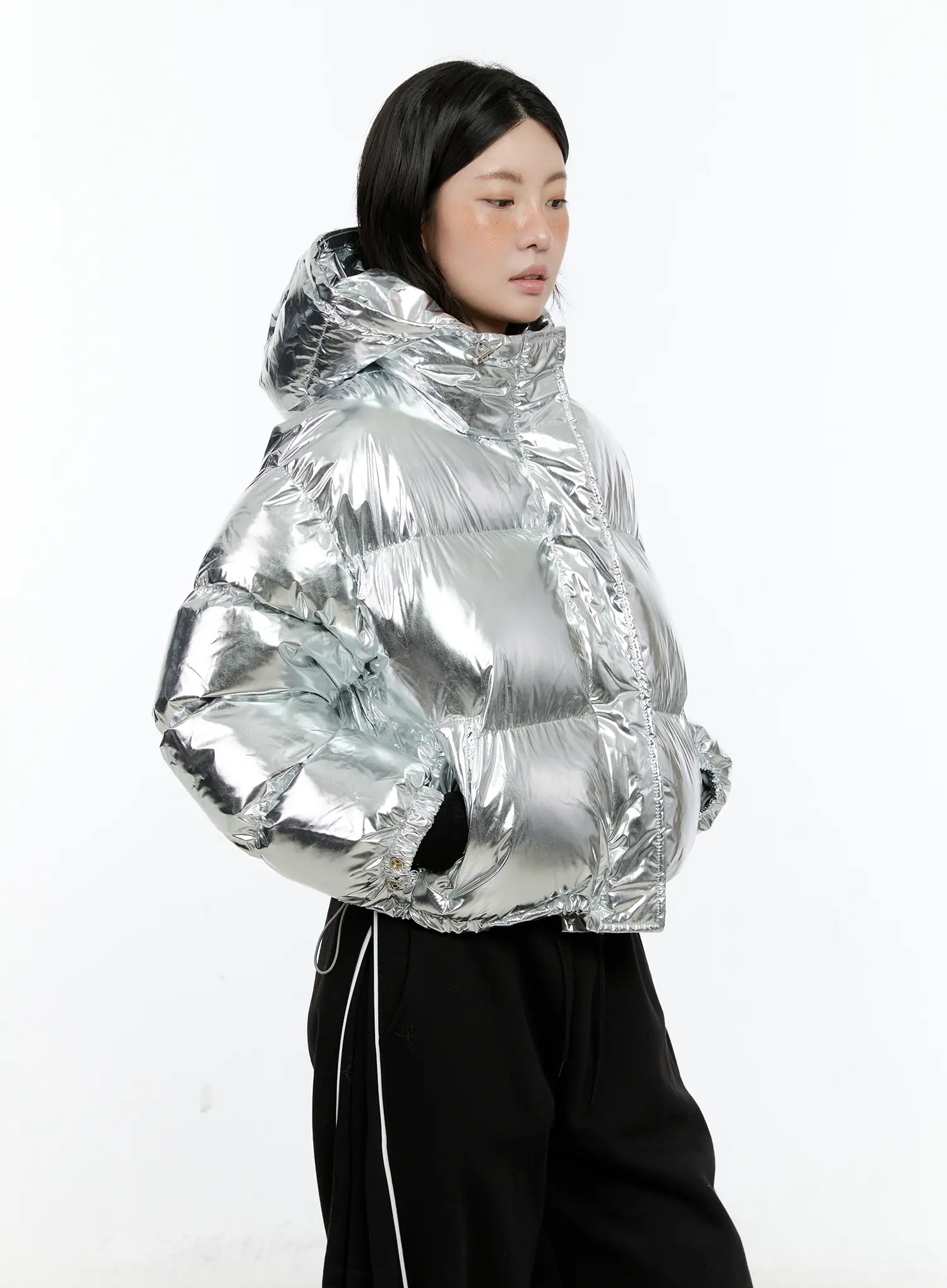 Shiny Hooded Puffer Jacket CN517 - Image 12