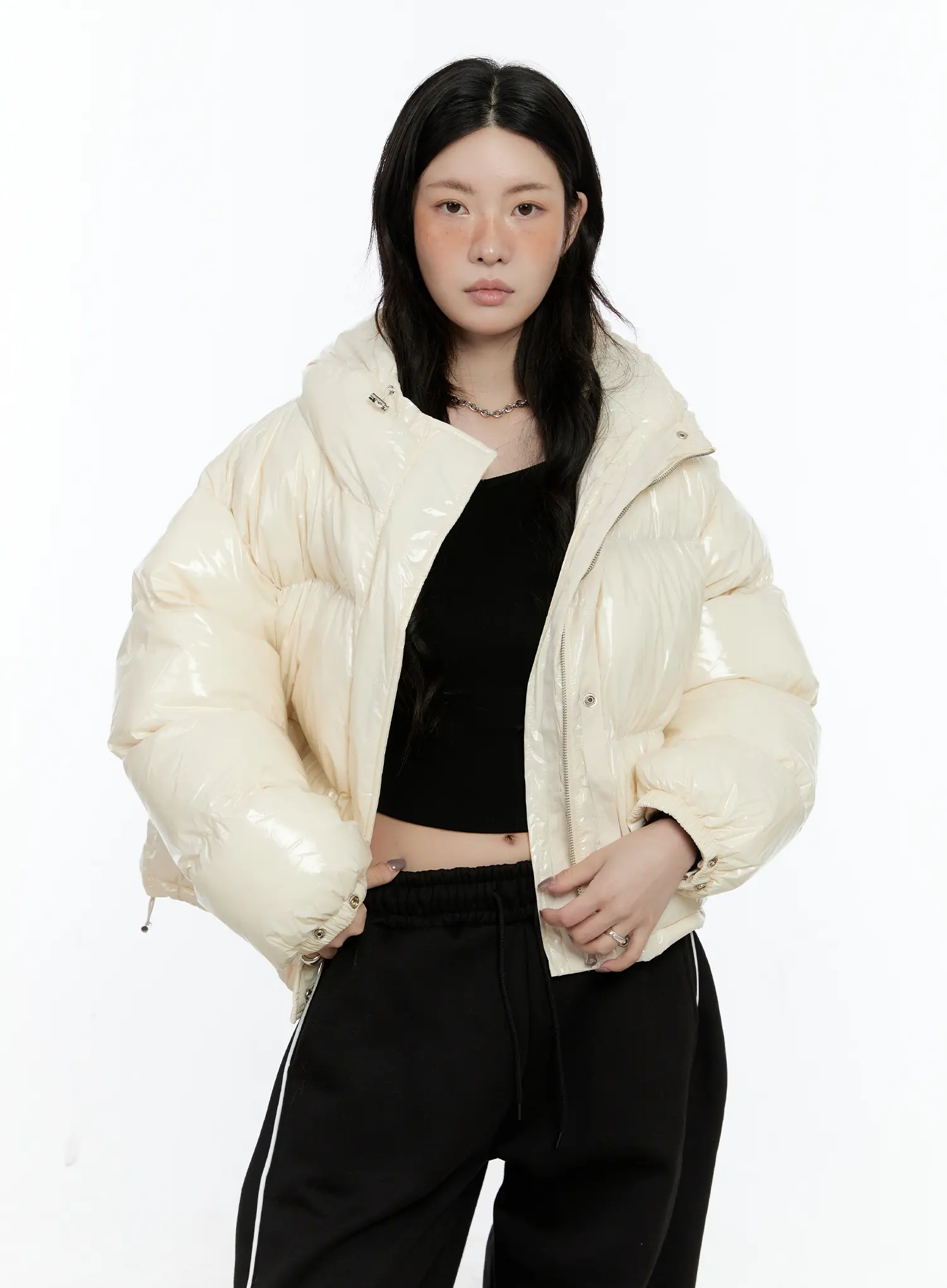 Shiny Hooded Puffer Jacket CN517 - Image 2