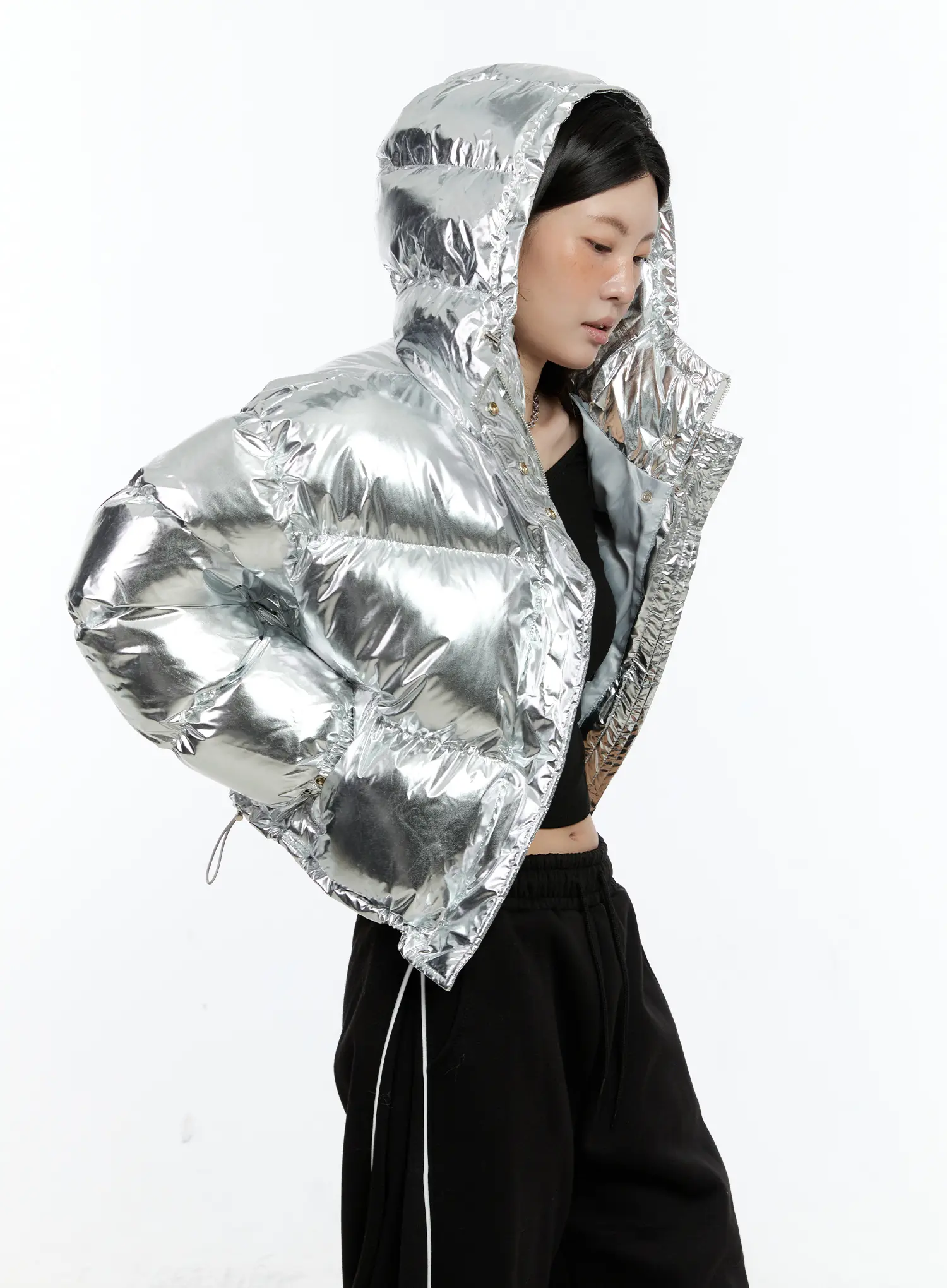 Shiny Hooded Puffer Jacket CN517 - Image 6