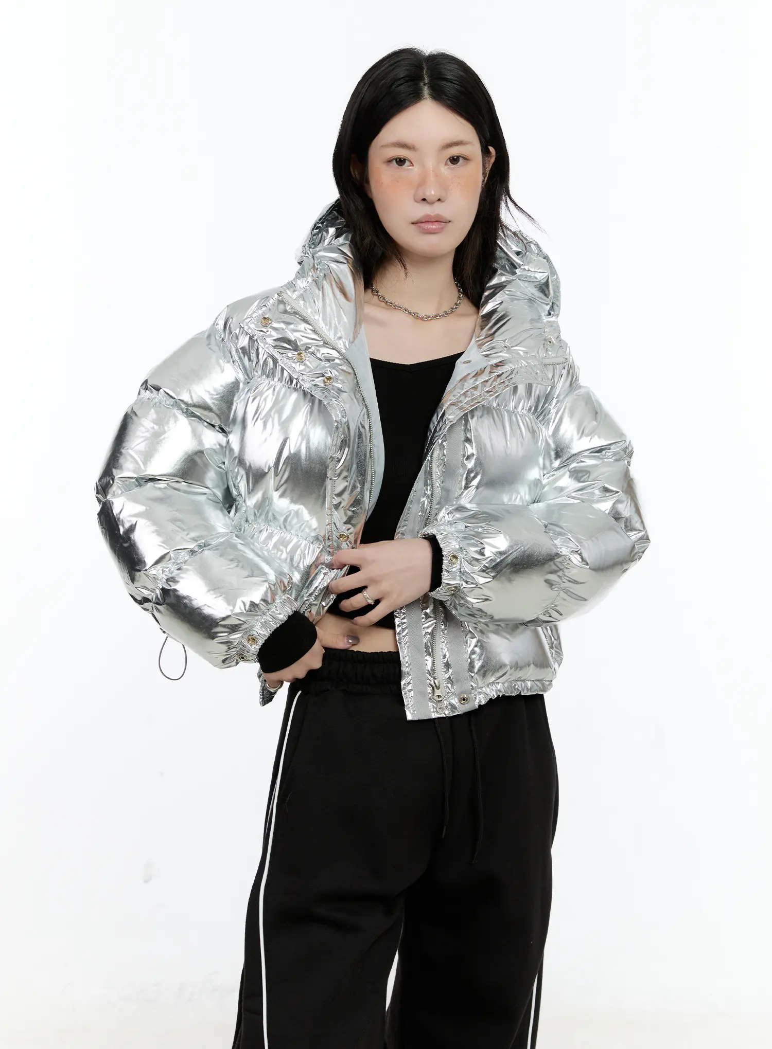 Shiny Hooded Puffer Jacket CN517 - Image 7