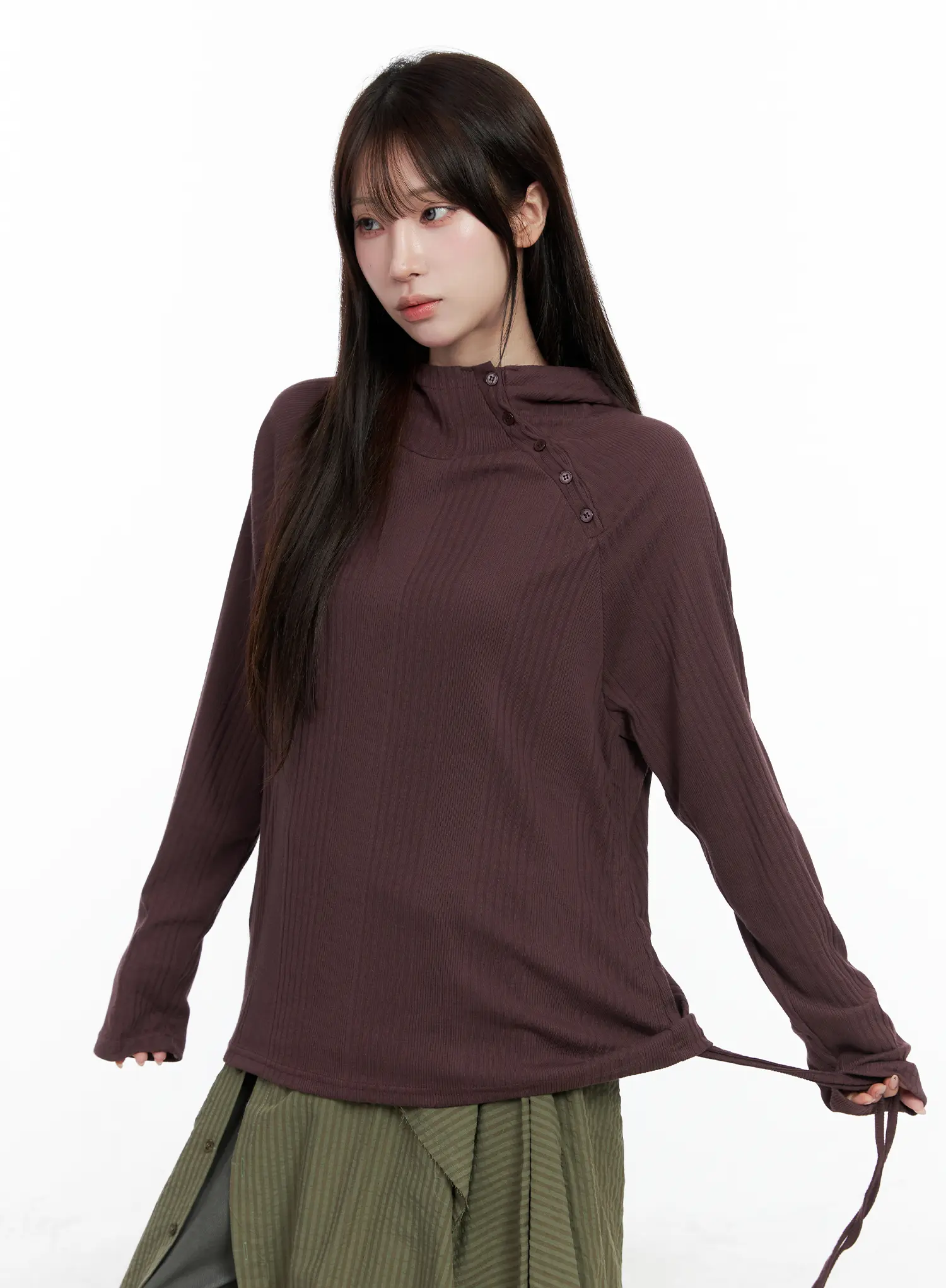 Shirred Button Hoodie CO520 - Image 10