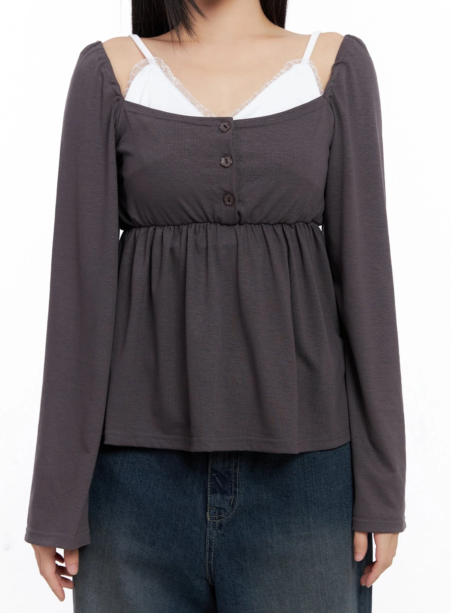 Shirred Flowy Buttoned Long Sleeve IS525 - Image 4