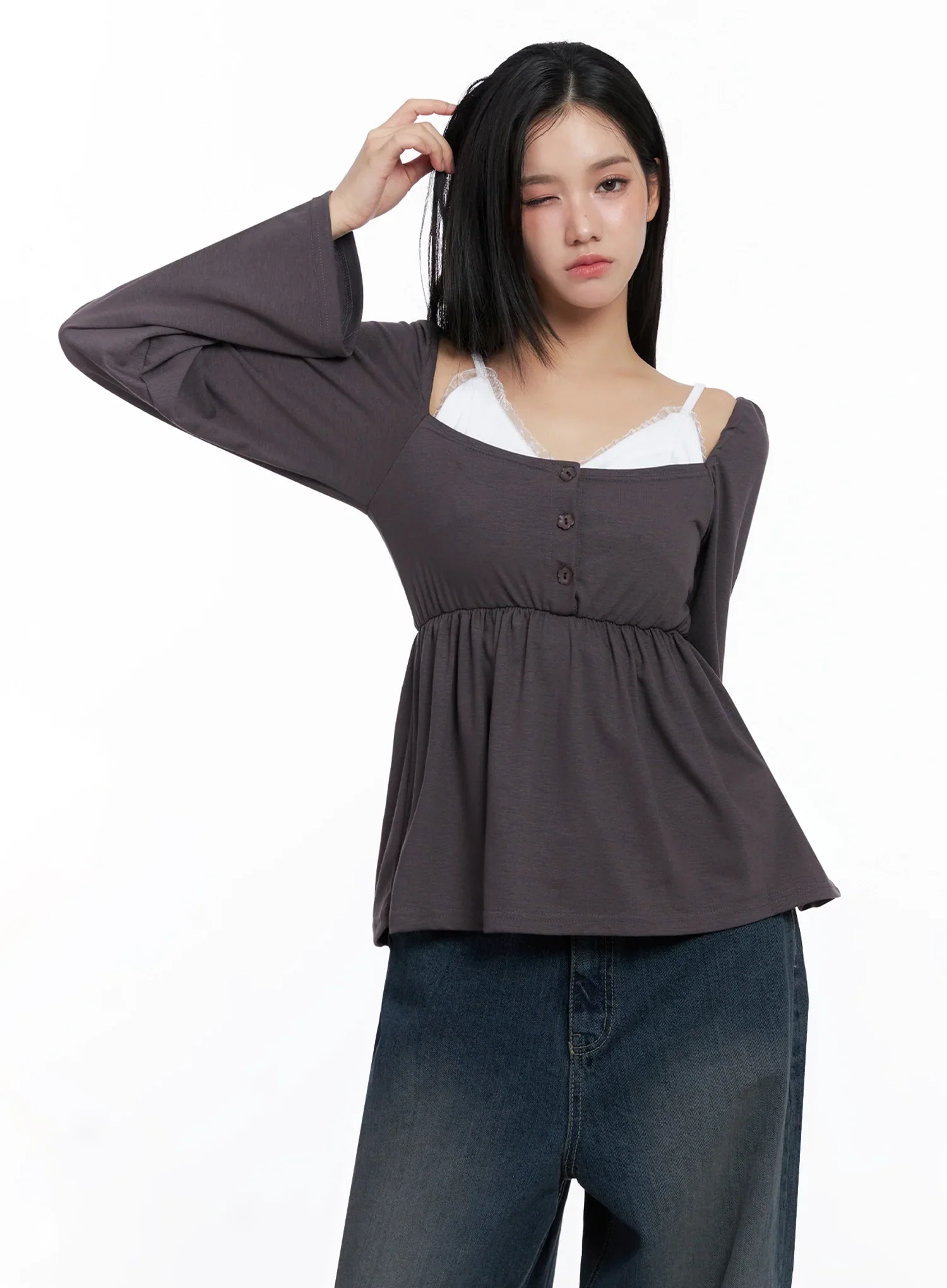 Shirred Flowy Buttoned Long Sleeve IS525 - Image 6