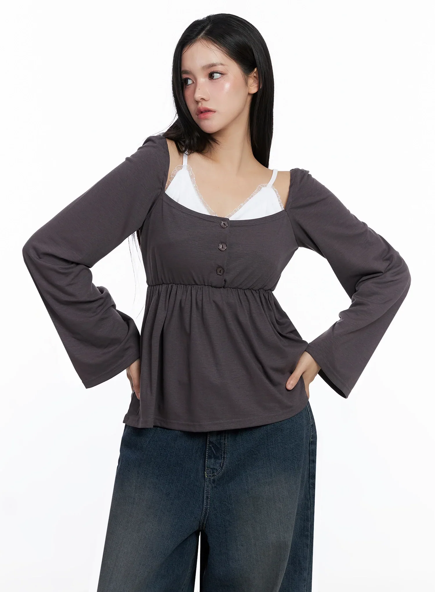 Shirred Flowy Buttoned Long Sleeve IS525 - Image 7