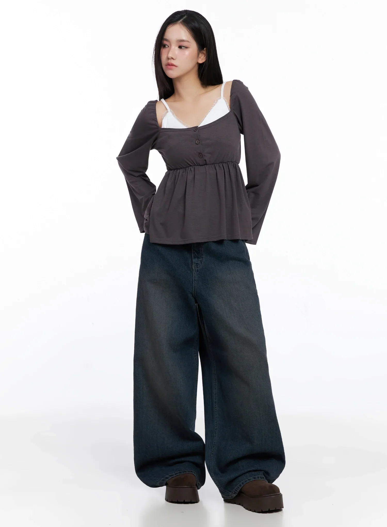 Shirred Flowy Buttoned Long Sleeve IS525 - Image 8