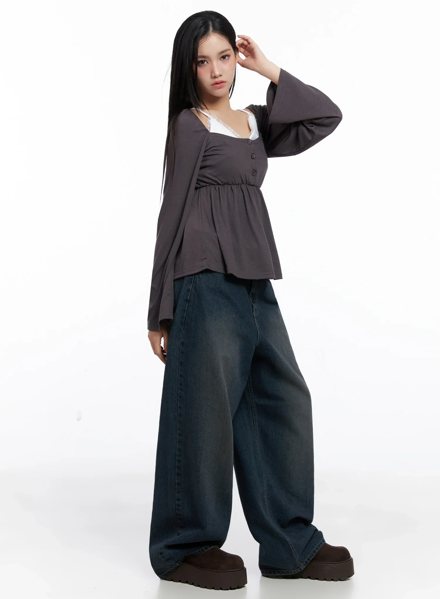 Shirred Flowy Buttoned Long Sleeve IS525 - Image 9