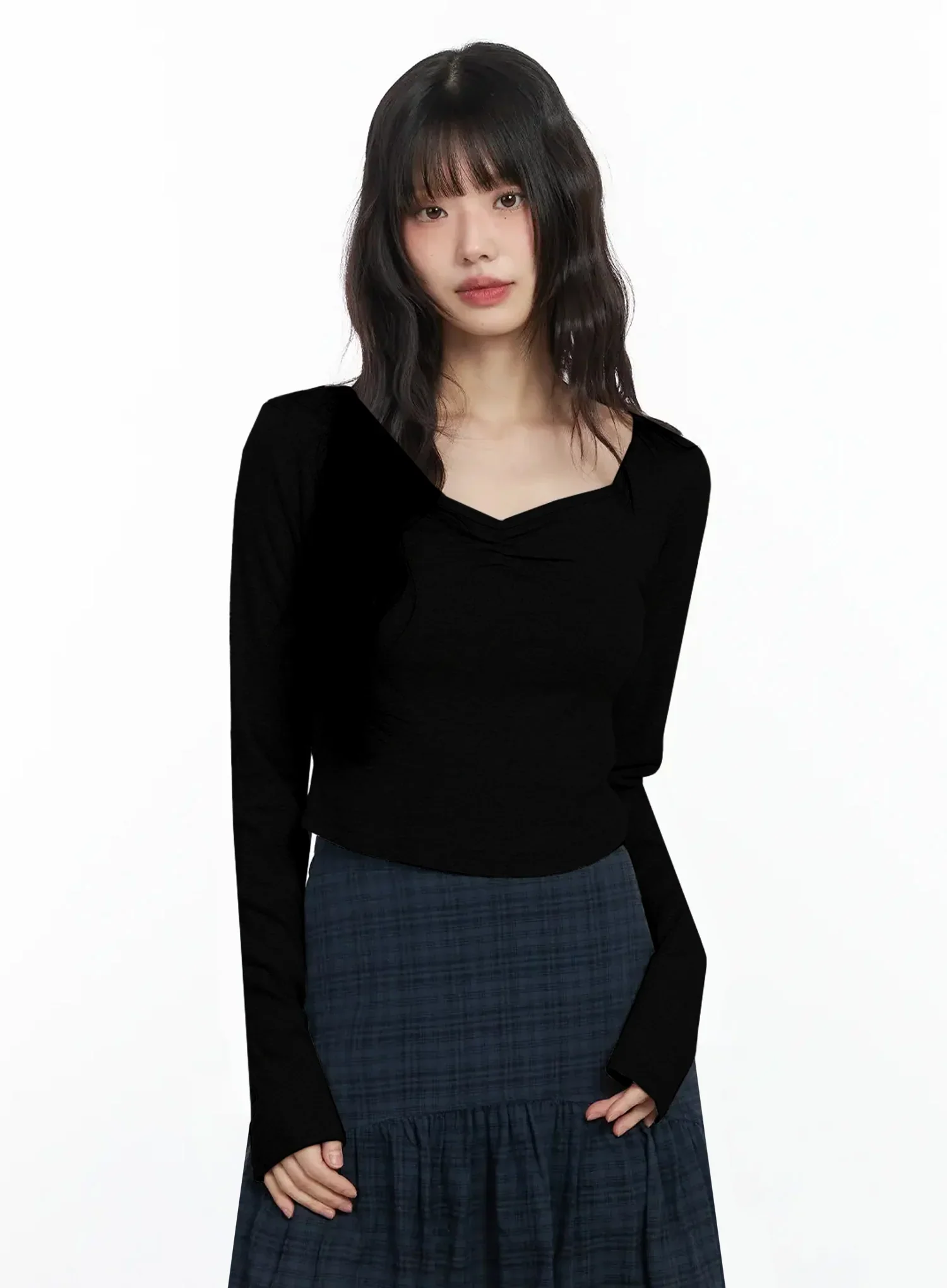 Shirred Neck Long Sleeve Top IF505 - Image 16